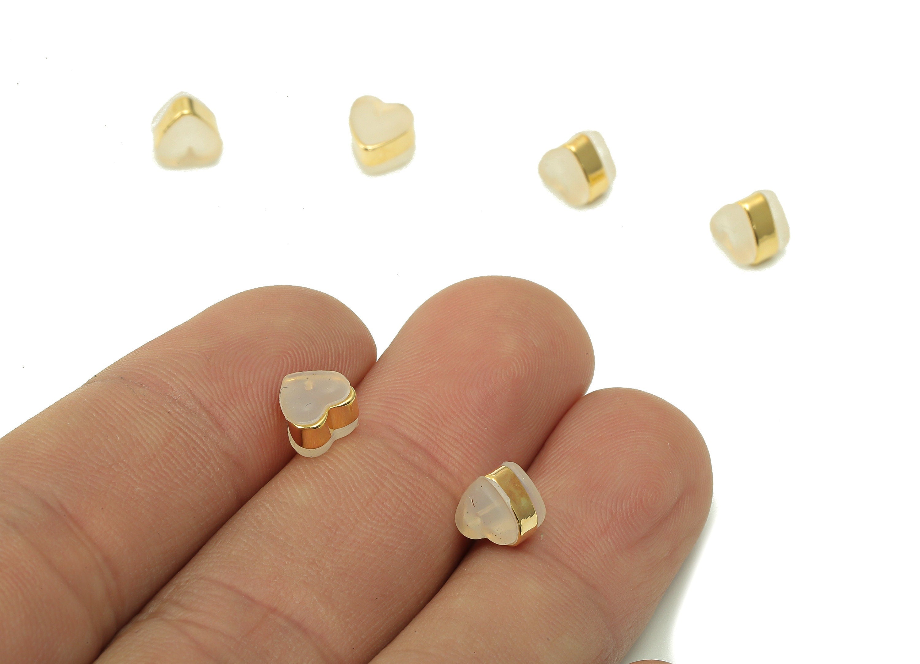 Rubber Heart Earring Stopper - Brass Heart Rubber Earring Back - Earring Back - 18k Real Gold Plated Brass - 5.5x5.5x4.6mm - RGP5429 - DOMEDBAZAAR