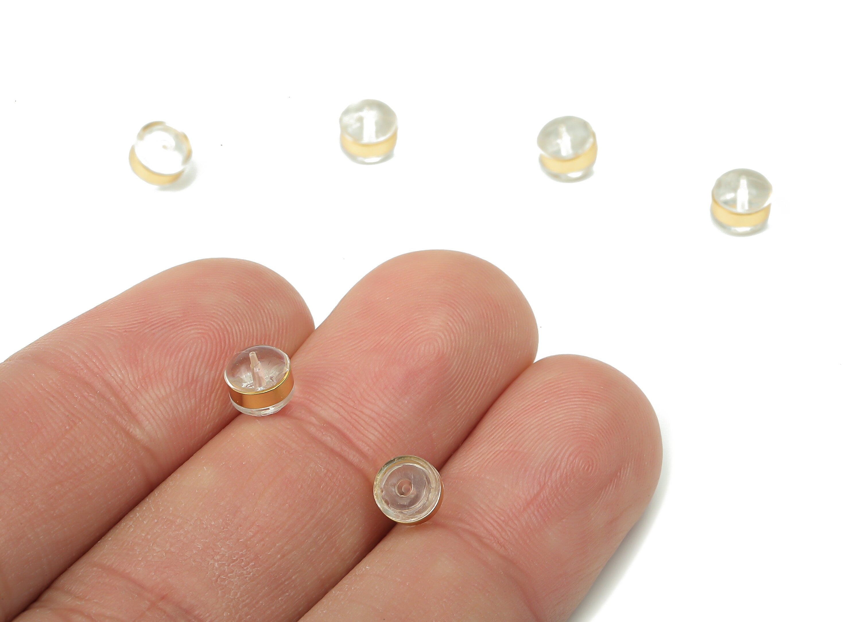 Silicone Earring Stopper Nuts - Rubber Hamburger Earring Back - 304 Stainless Steel - Gold Tone  Plating - 5.5x5.5x4.6mm - ES1016 - DOMEDBAZAAR