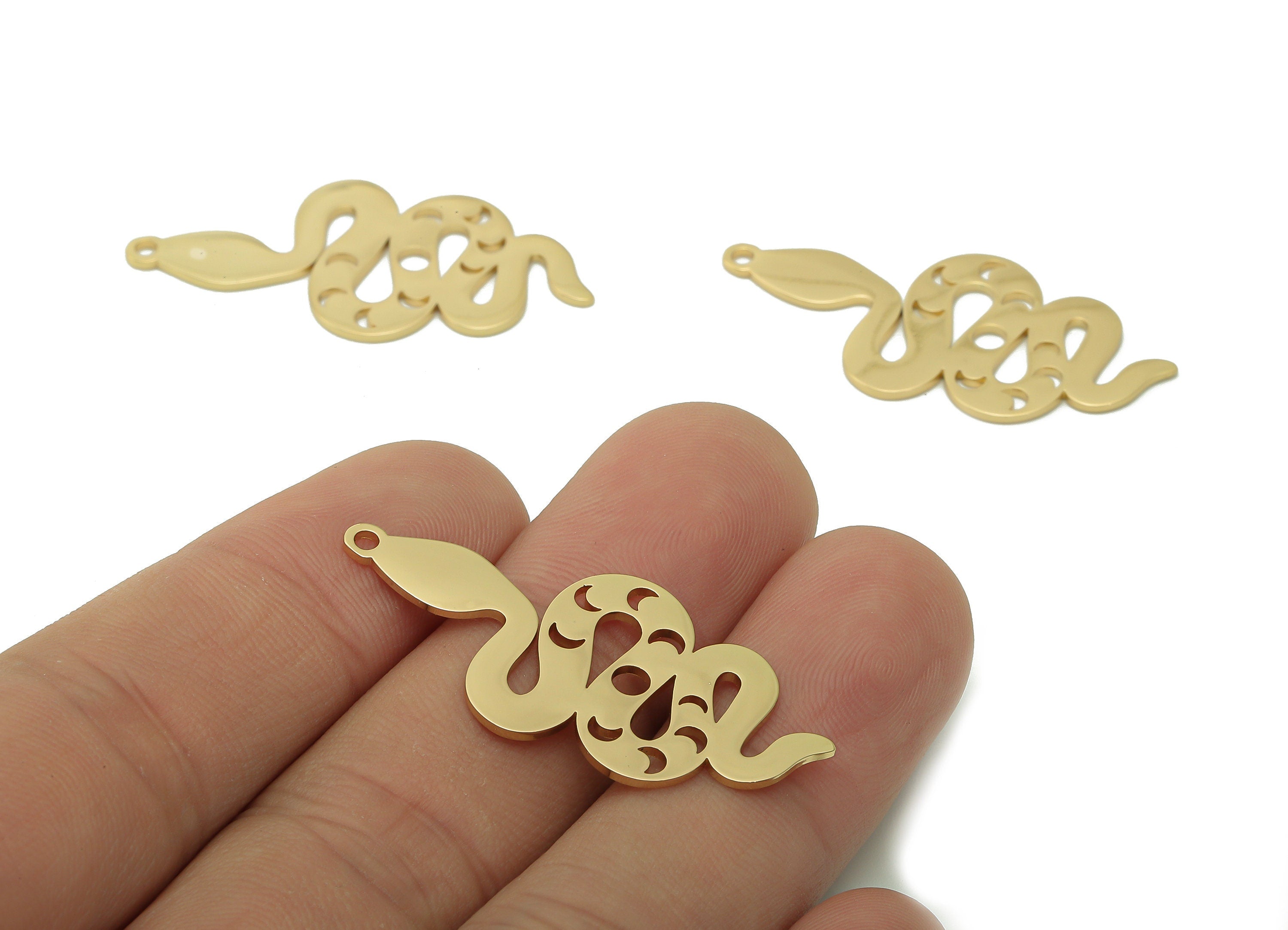 Steel Snake Earring – Snake Pendant With Loop - 201 Stainless Steel - Round Crescent Charm - 18K Real Gold Plating - 38.6x17.7x0.9mm-SS1398G - DOMEDBAZAAR