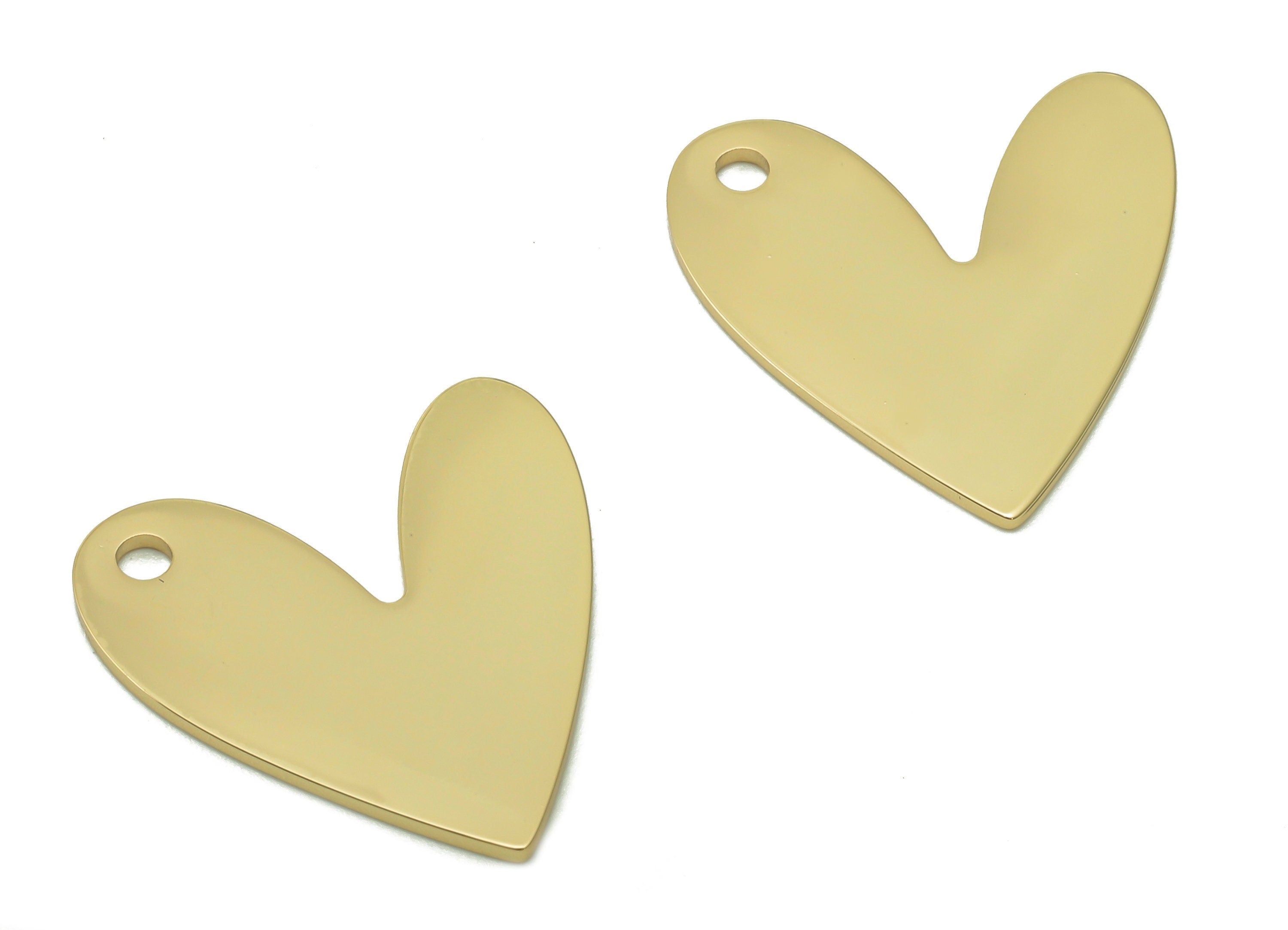 Steel Heart Earring Charm - Heart Pendant - 201 Stainless Steel - 18K Real Gold Plating Charm - 20.7x19.5x0.9mm - SS1399G - DOMEDBAZAAR