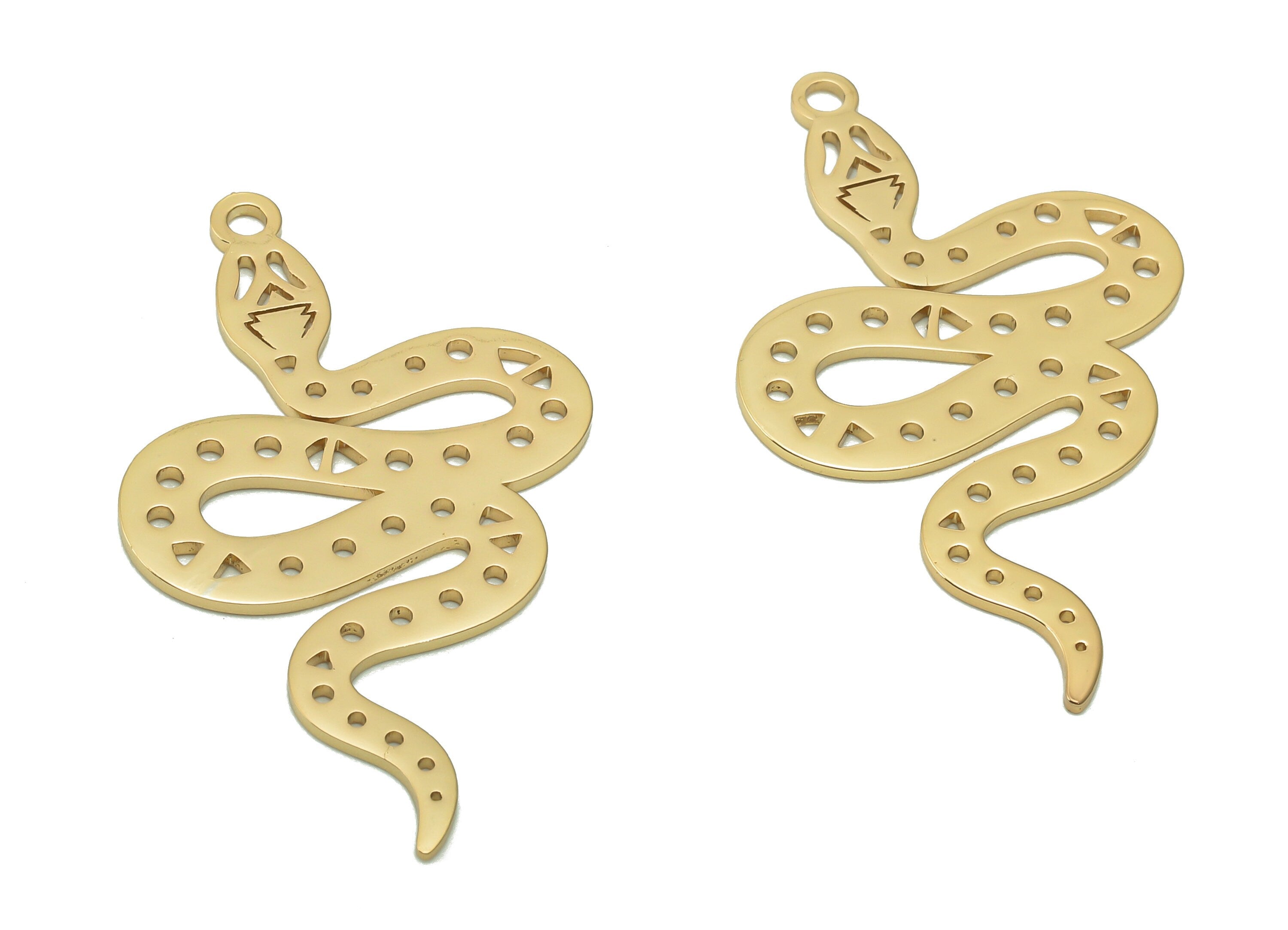 Steel Snake Dots Earring - Pendant With Loop - 201 Stainless Steel - Round Triangle Charm - 18K Real Gold Plating - 40.6x23.8x1mm - SS1402G - DOMEDBAZAAR