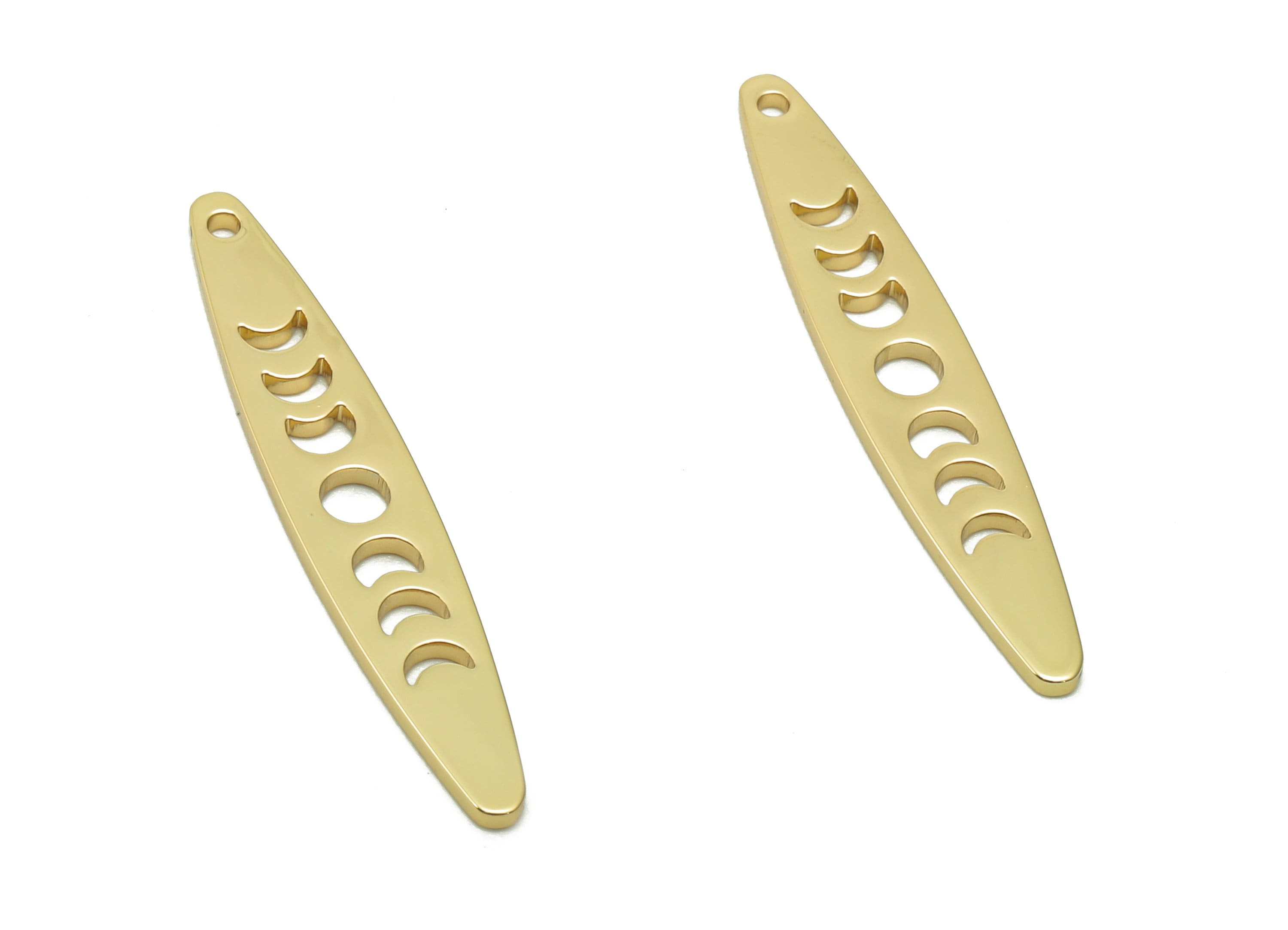Steel Long Strip Marquise Earring - Phases Of The Moon Pendant With Loop - 201 Stainless Steel - 18K Real Gold Plating - 30x5x1mm - SS1404G - DOMEDBAZAAR