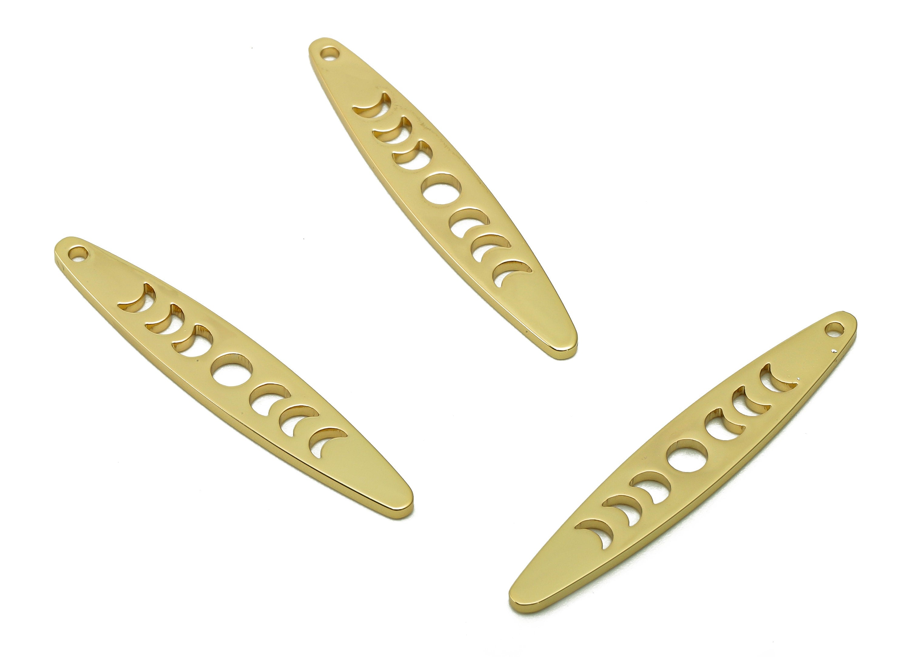 Steel Long Strip Marquise Earring - Phases Of The Moon Pendant With Loop - 201 Stainless Steel - 18K Real Gold Plating - 30x5x1mm - SS1404G - DOMEDBAZAAR