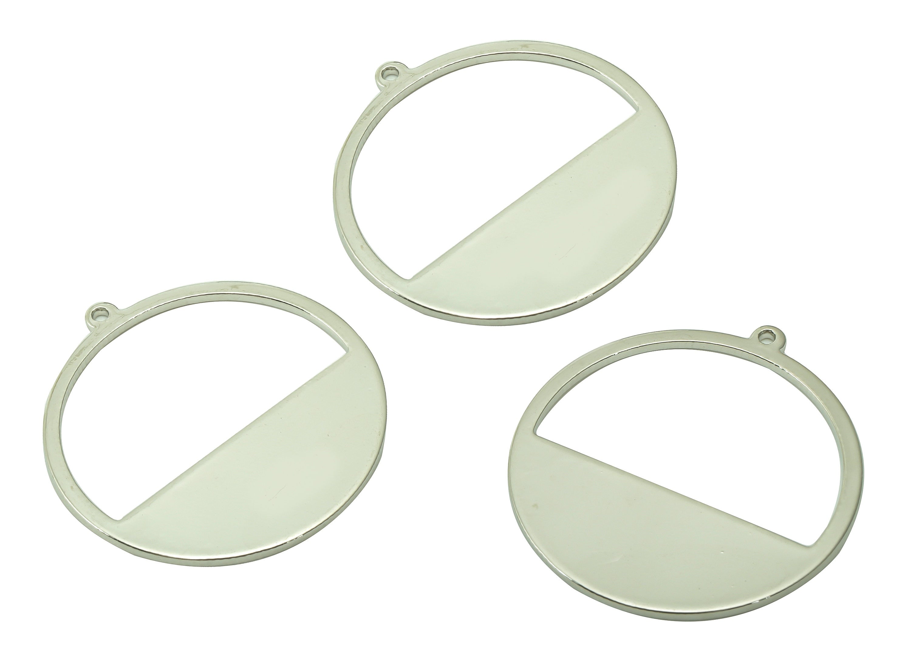 Steel Round Earring Charms - Semicircle Pendant With Loop - 201 Stainless Steel - 18K Real White Gold Plating - 25.7x24.2x1.1mm - SS1406S - DOMEDBAZAAR