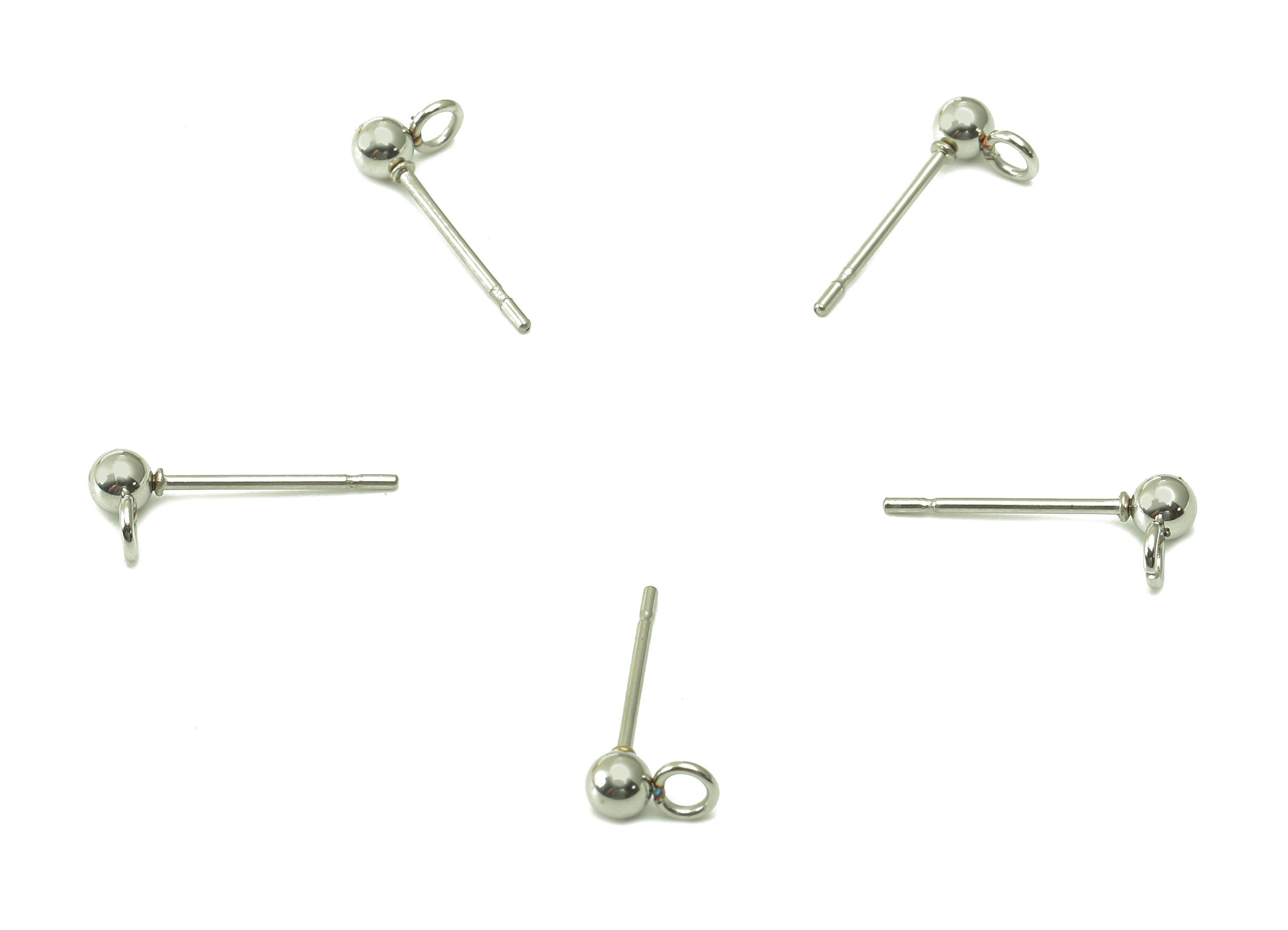 Steel Mini Ball Earring Stud - Silver Earring Post With Loop - Ball Stud Earring Charm - 316 Stainless Steel - 5.9x3x3mm - SS1407-3 - DOMEDBAZAAR
