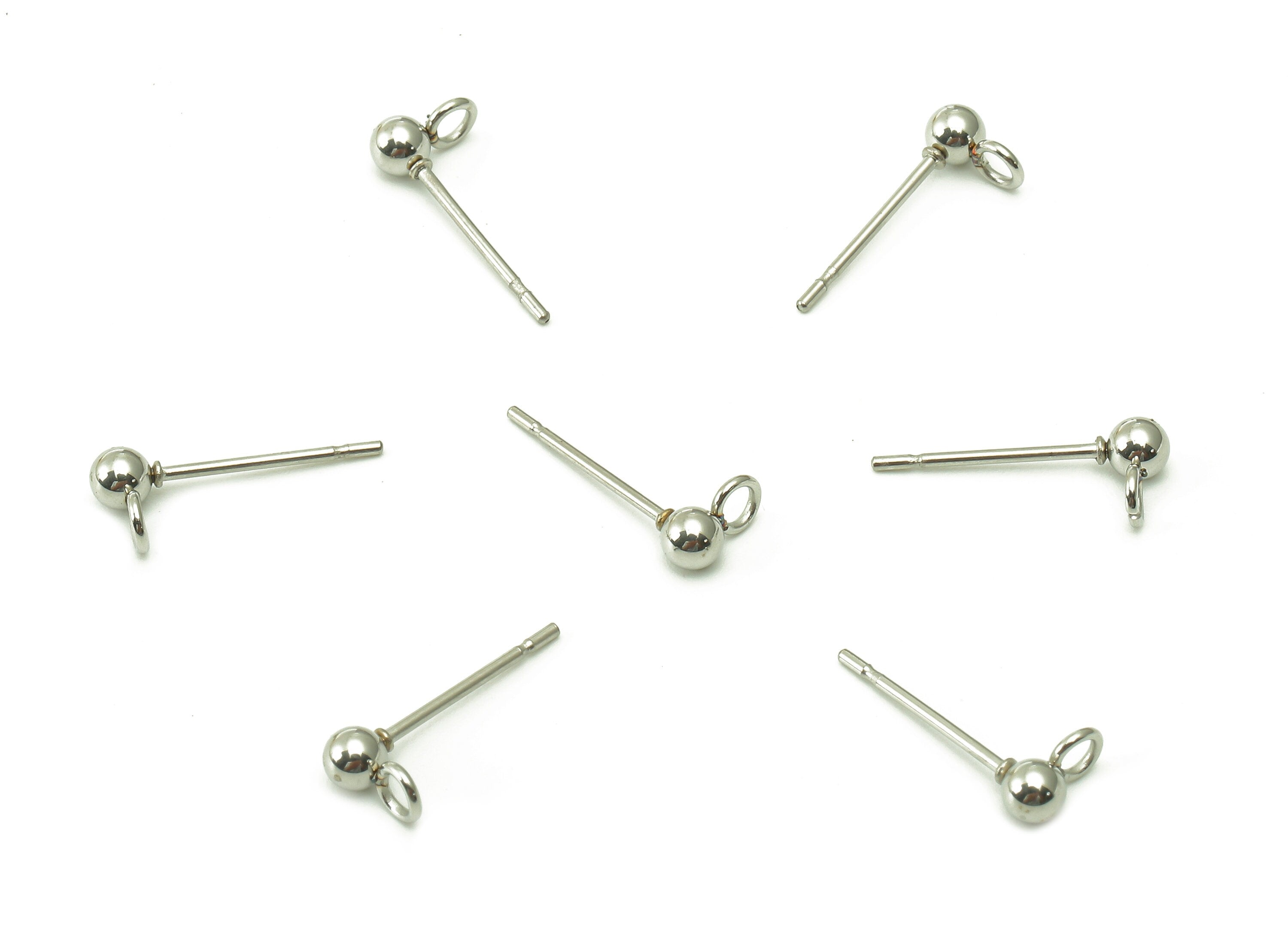 Steel Mini Ball Earring Stud - Silver Earring Post With Loop - Ball Stud Earring Charm - 316 Stainless Steel - 5.9x3x3mm - SS1407-3 - DOMEDBAZAAR