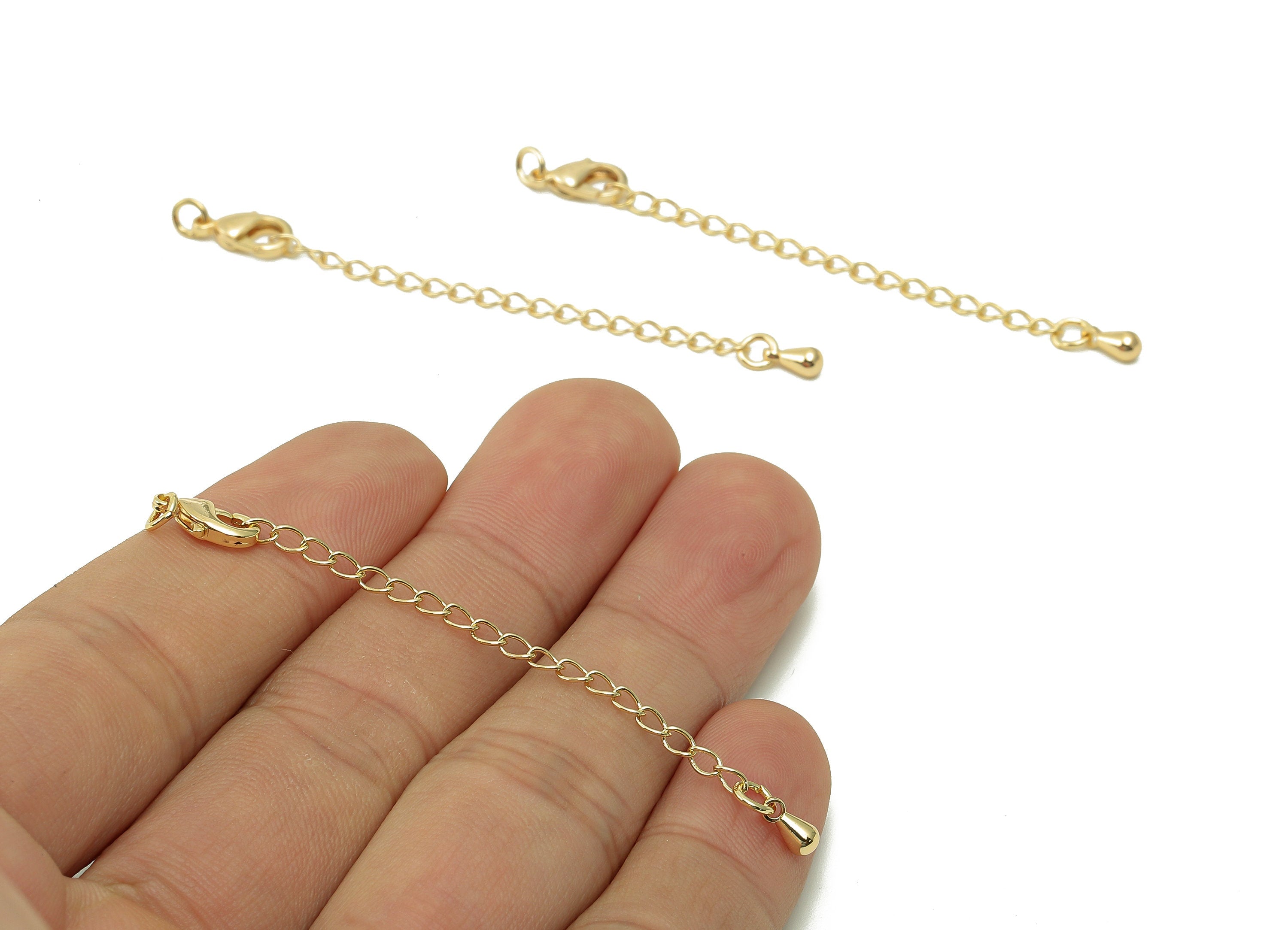Brass Drop Curb Chain Clasp - Gold Teardrop Connector - Parrot Clasp - Lobster Claw Clasps - 18K Real Gold Plating - 66x2.9x1.5mm - RGP5427B - DOMEDBAZAAR