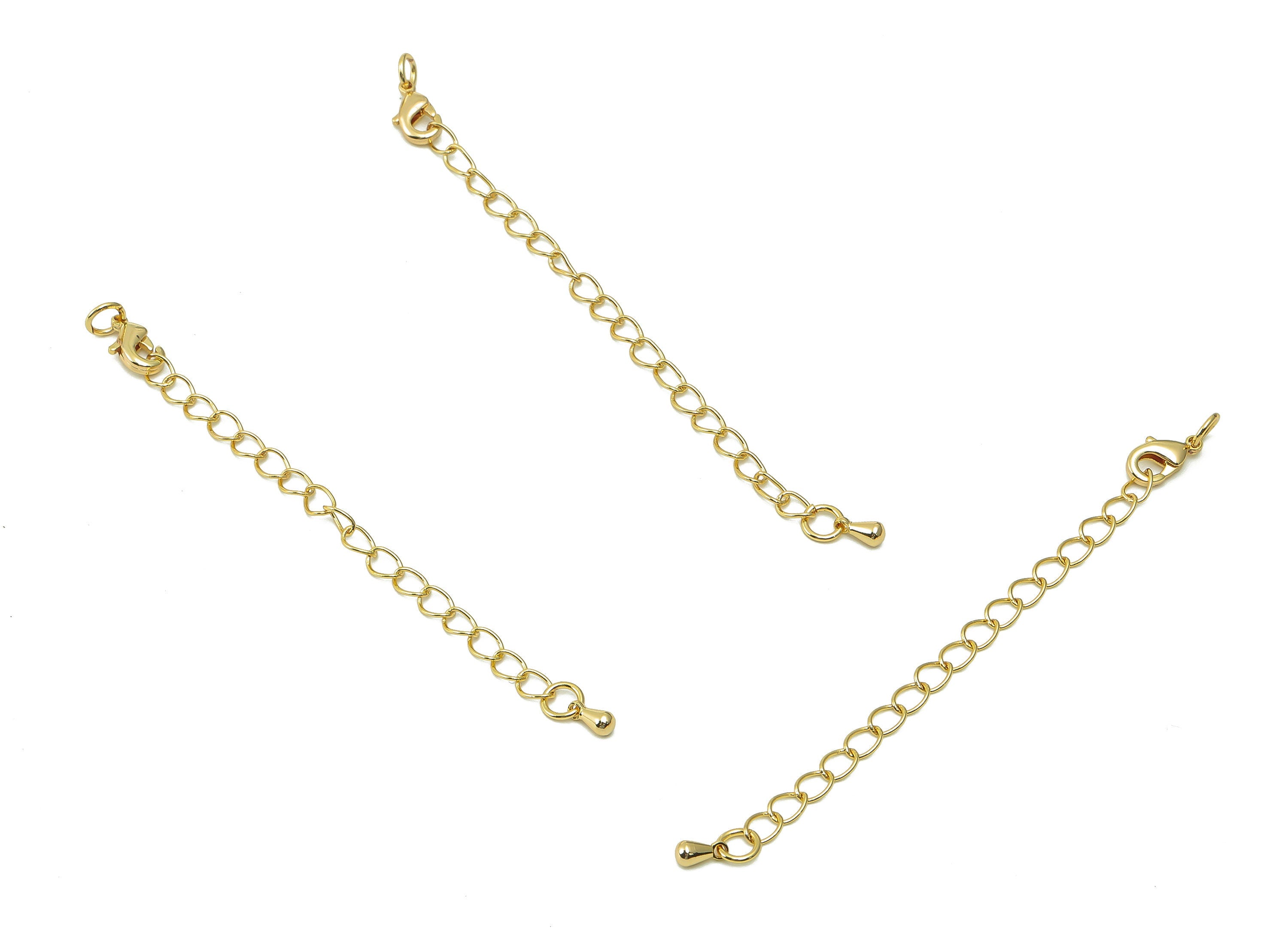 Brass Drop Curb Chain Clasp - Gold Teardrop Connector - Parrot Clasp - Lobster Claw Clasps - 18K Real Gold Plating - 89x5.4x1.8mm - RGP5427C - DOMEDBAZAAR