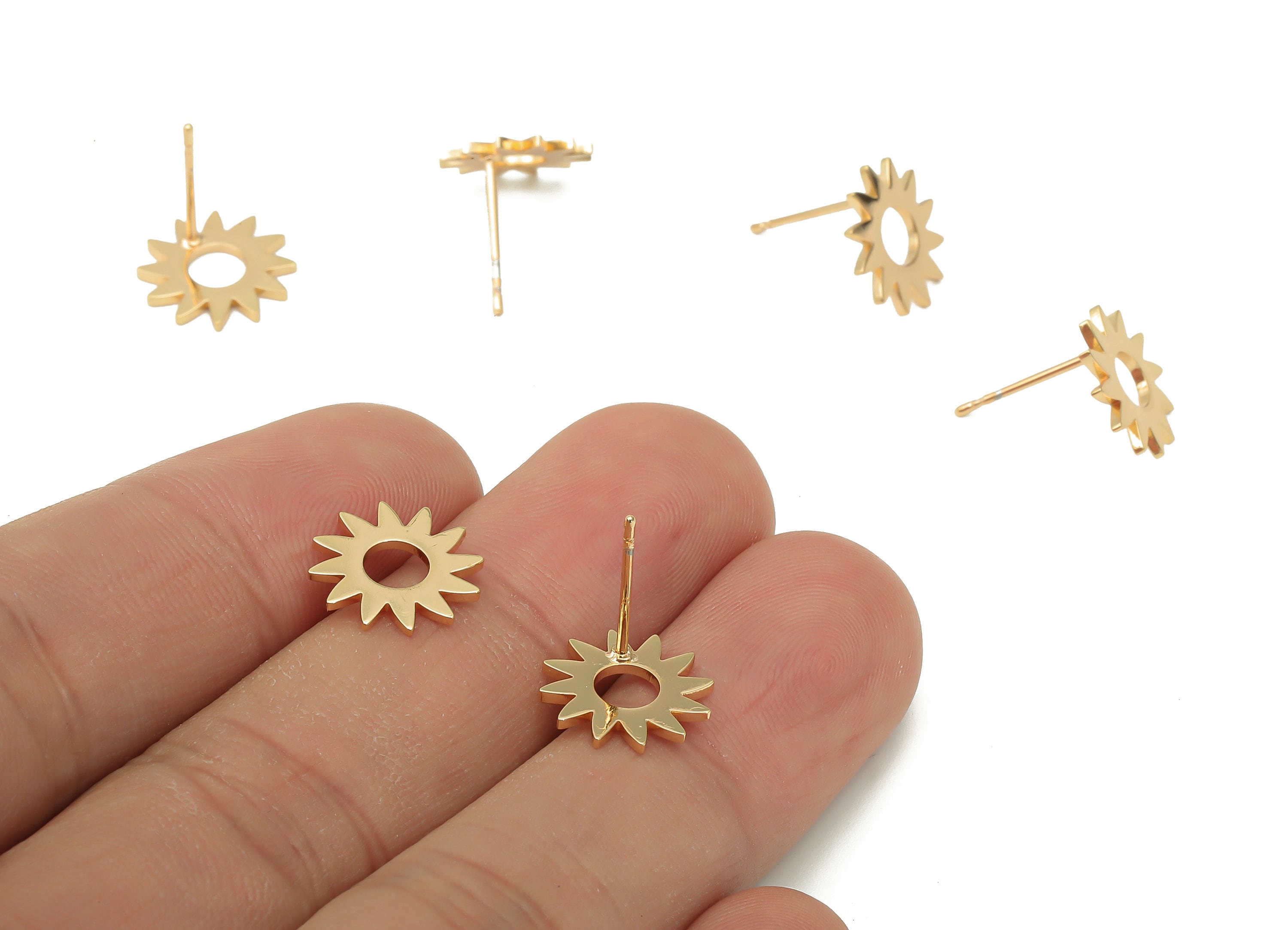 Steel Windmill Earring Posts - Gear Earring Stud - 316 Surgical Stainless Steel Stud - KC Gold Tone Plated - 11.8x11.8x0.9mm - SS1369G - DOMEDBAZAAR
