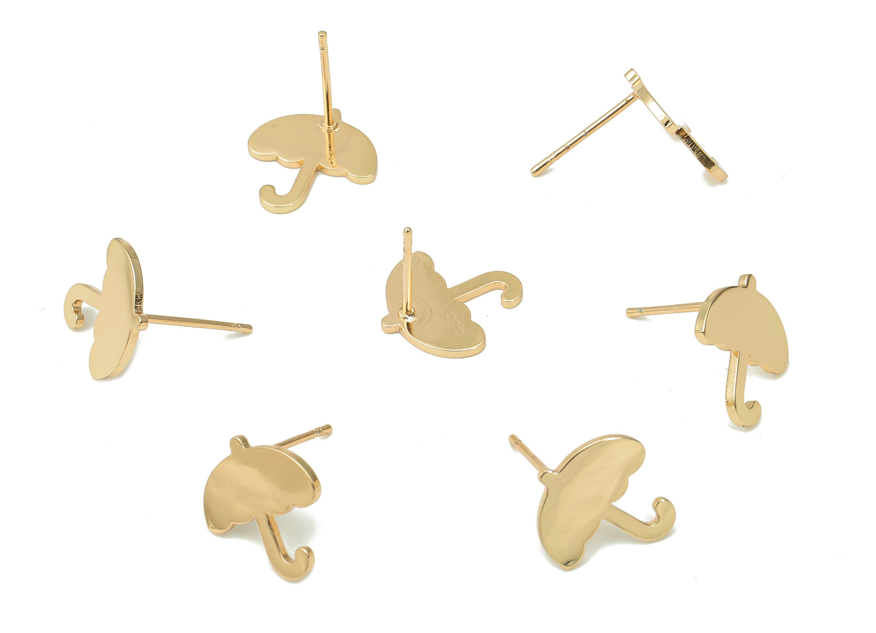 Steel Umbrella Earring Posts - Umbrella Earring Stud - 316 Surgical Stainless Steel Stud - KC Gold Tone Plated - 13.2x12.5x0.9mm - SS1370G - DOMEDBAZAAR