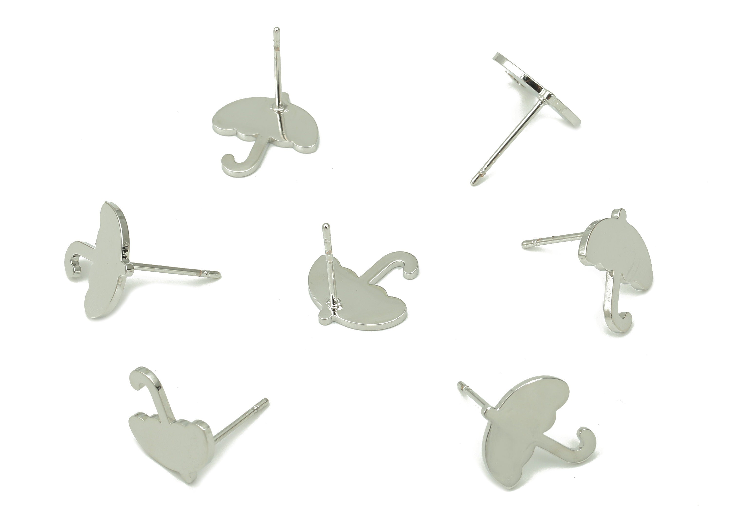 Steel Umbrella Earring Posts - Umbrella Earring Stud - 316 Surgical Stainless Steel Stud - White Gold Tone Plated - 13.2x12.3x0.9mm - SS1375 - DOMEDBAZAAR