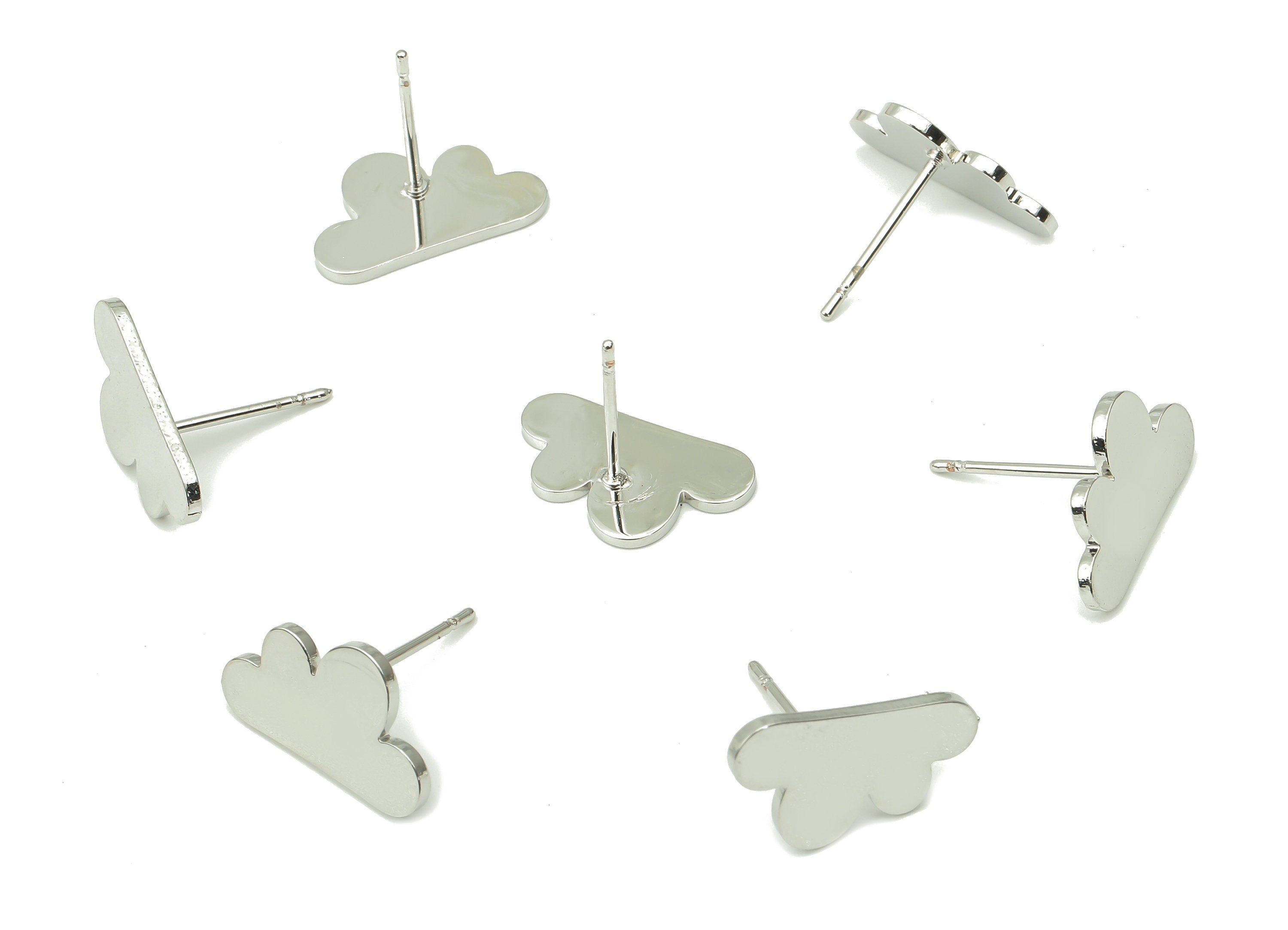 Steel Cloud Earring Posts - Cloud Earring Stud - 316 Surgical Stainless Steel Stud - White Gold Tone Plated - 15x8.9x0.9mm - SS1378 - DOMEDBAZAAR