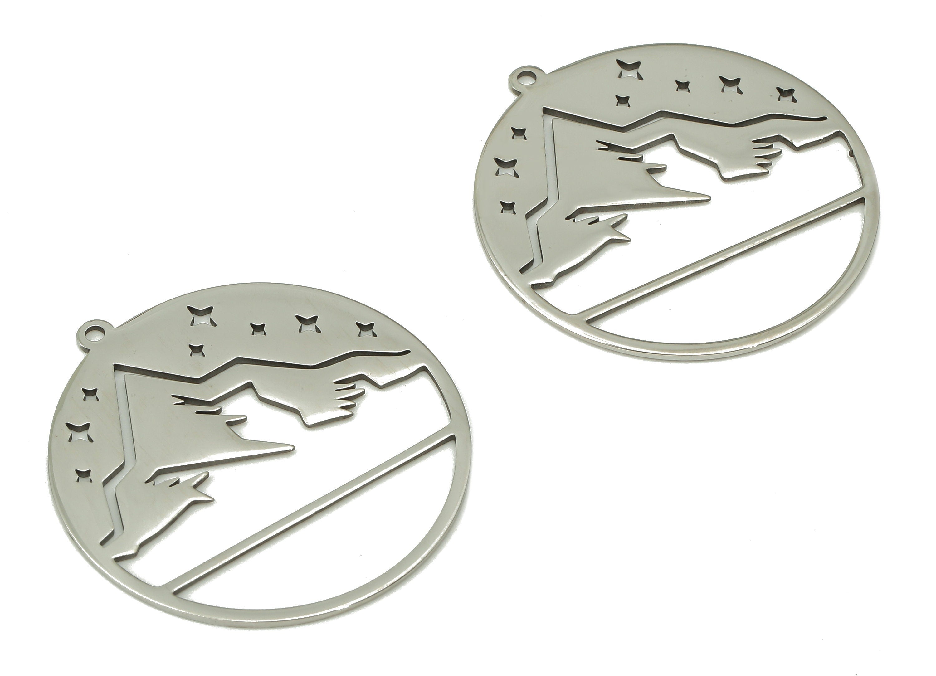 Steel Landscape Earring Charms - Mountain Star Pendant With Loop - 316 Stainless Steel - Steel Landscape Charm - 34.6x32.5x0.9mm - SS1380 - DOMEDBAZAAR