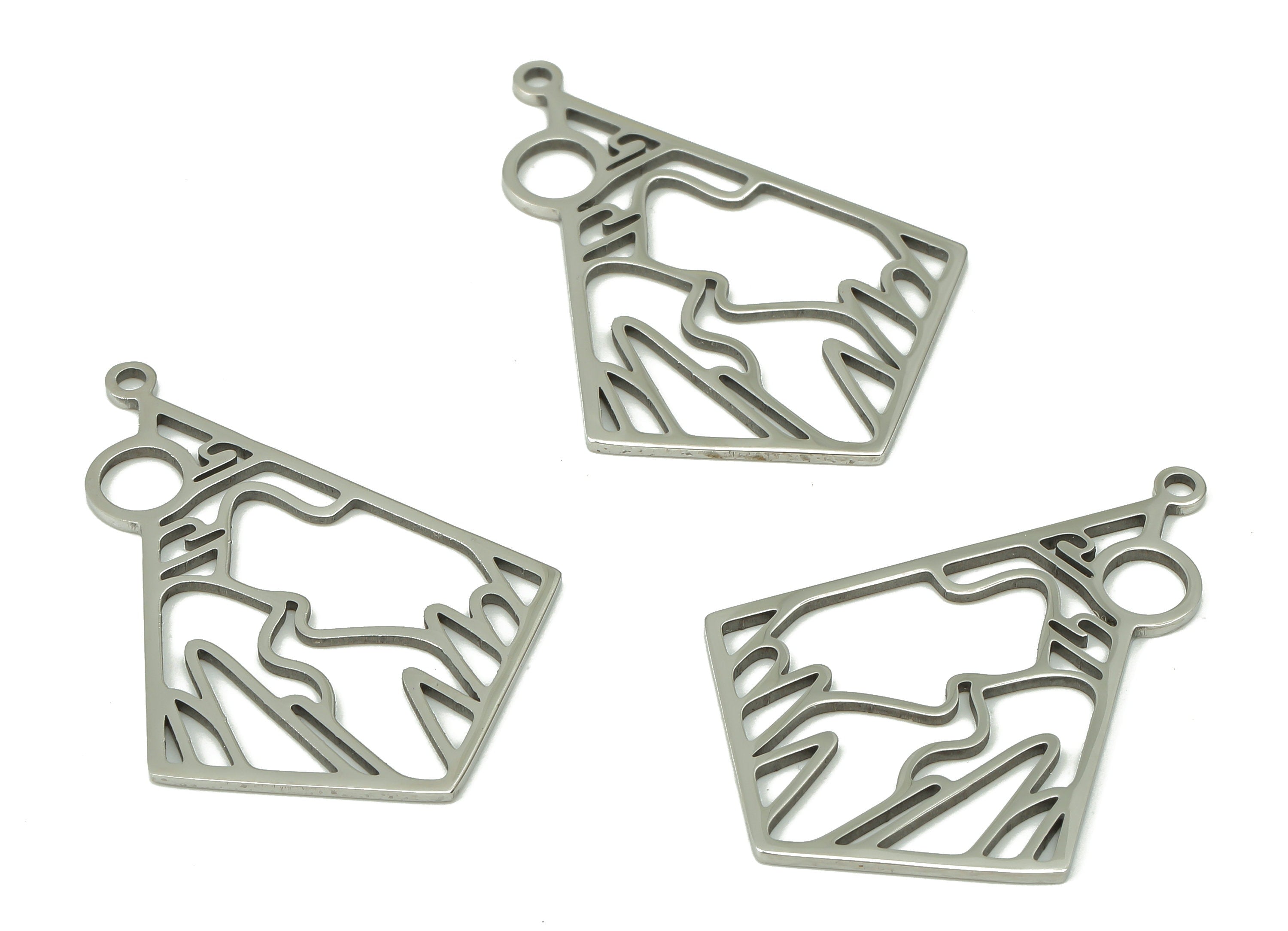 Diamond Landscape Earring Charms - Rhombus Pendant With Loop - 316 Stainless Steel - Jewelry Supplies - 30.7x21.9x0.8mm - SS1381 - DOMEDBAZAAR