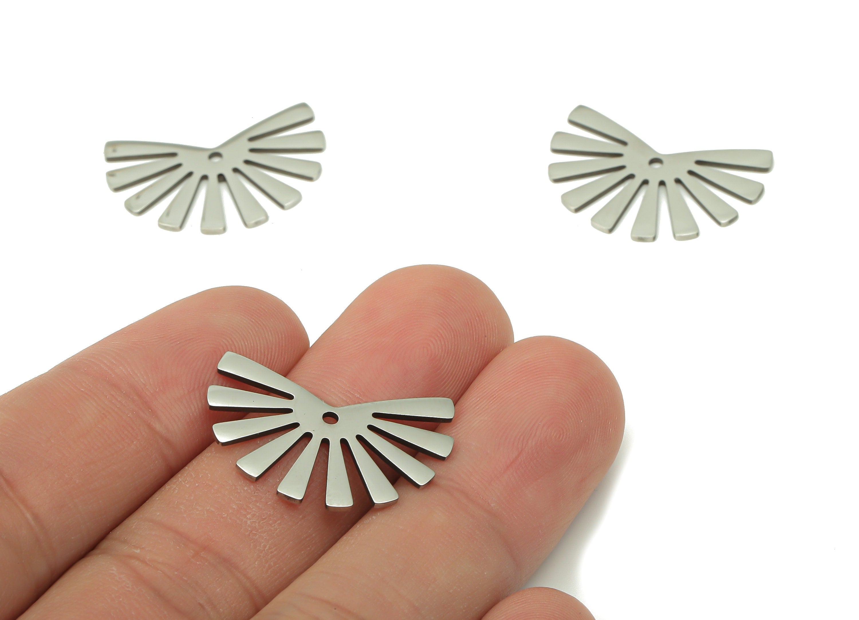 Fringe Fan Earring Charms - Fringe Pendant - 316 Stainless Steel - Fringe Fan Charm - Earring Findings - 24.9x17x0.9mm - SS1383 - DOMEDBAZAAR