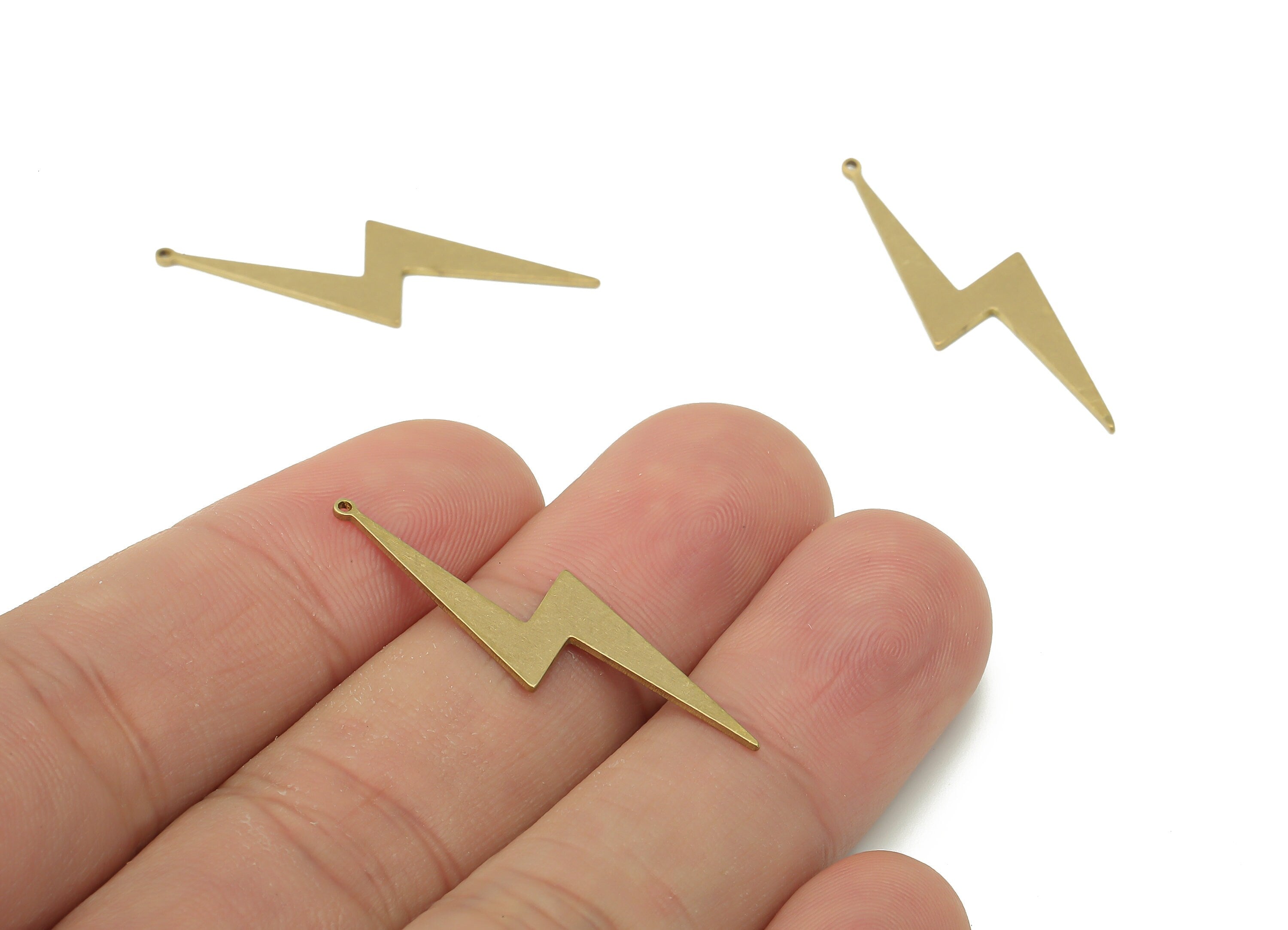 Brass Lightning Earring Charm - Raw Brass Pendant With Loop - Lightning Dangle Charm - Flash Charm For Necklace - 35.1x9.5x0.7mm - PPA3743 - DOMEDBAZAAR