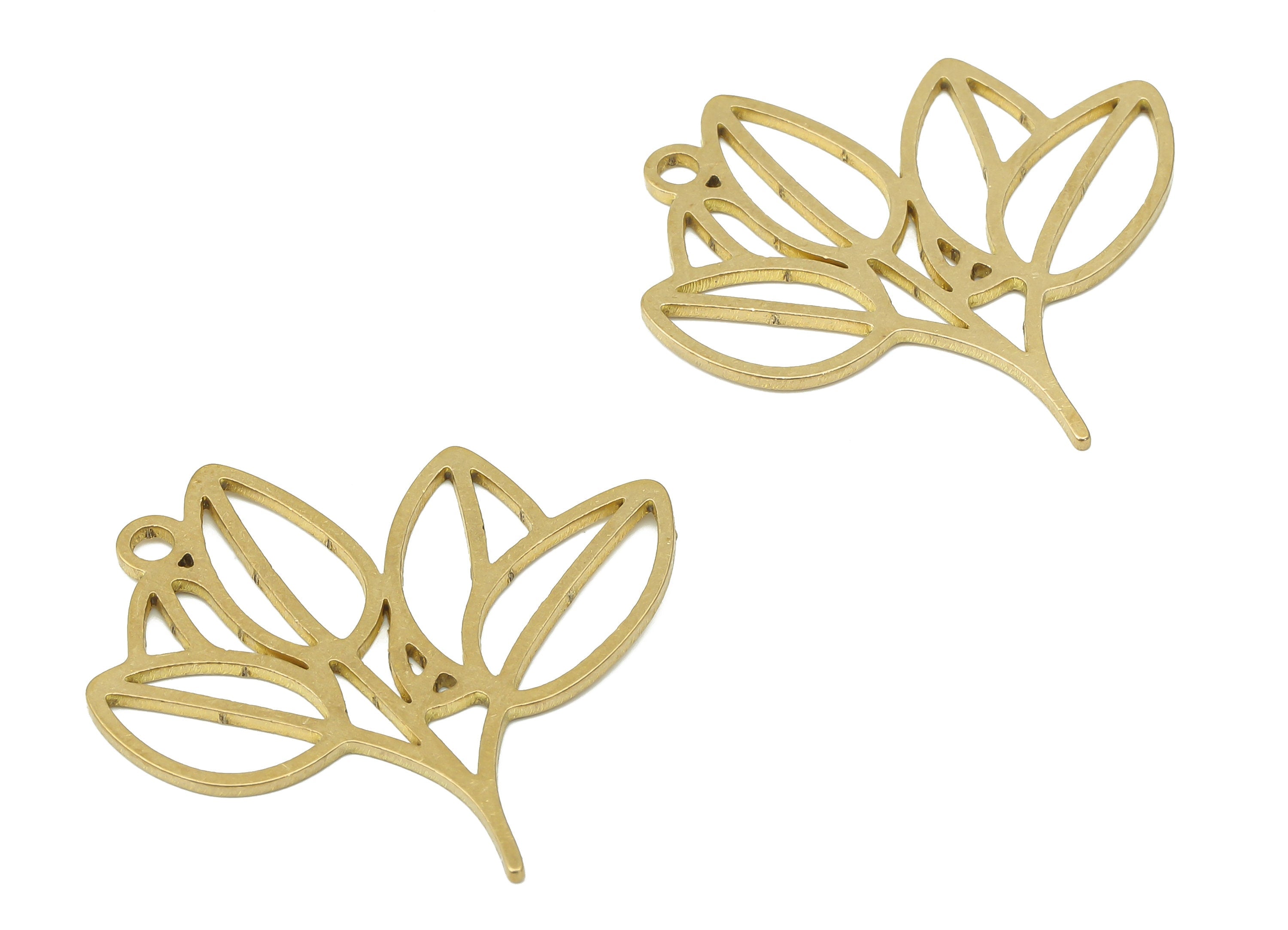 Brass Flower Earring Charms - Raw Brass Leaf Earring - Leaves Pendant With Loop - Botanical Charm For Necklace - 30.3x31x0.9mm - PPA3874 - DOMEDBAZAAR