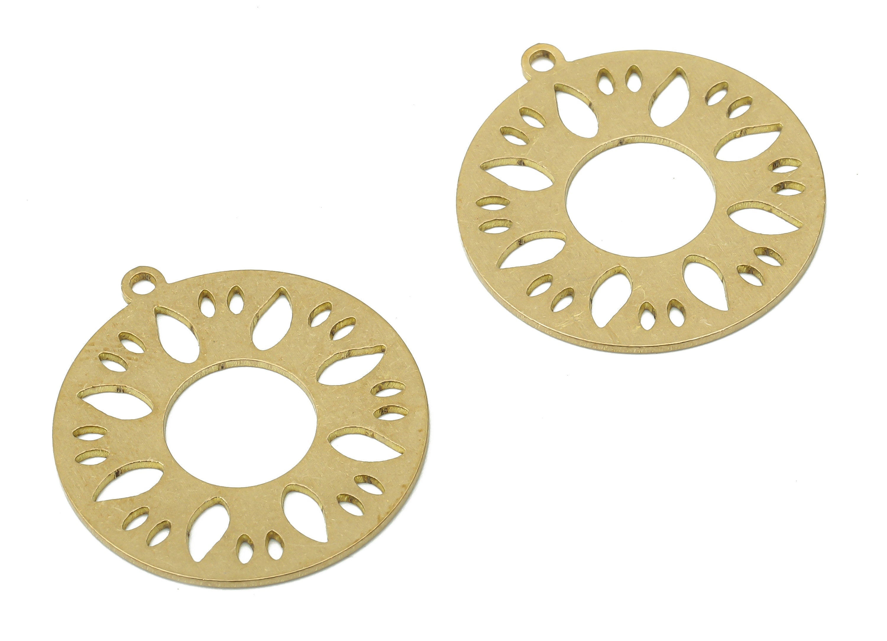 Brass Round Flower Earring Charm - Raw Brass Circle Sun Earring - Donut Pendant With Loop - Botanical Charm - 24.8x22.6x0.6mm-PPA3935 - DOMEDBAZAAR