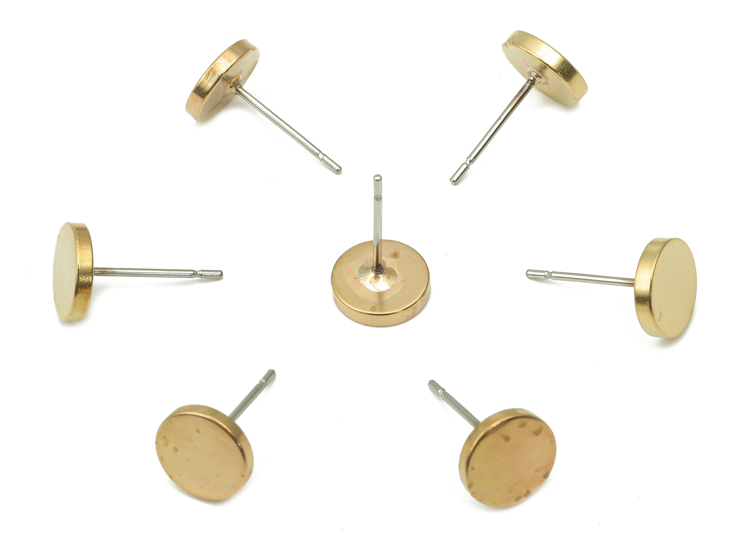 Brass Mini Thick Round Earring Posts - Raw Brass Mini Circle Earring Stud - Stainless Steel Stud - Earring Findings - 7.9x7.9x1.6mm - PP7392 - DOMEDBAZAAR