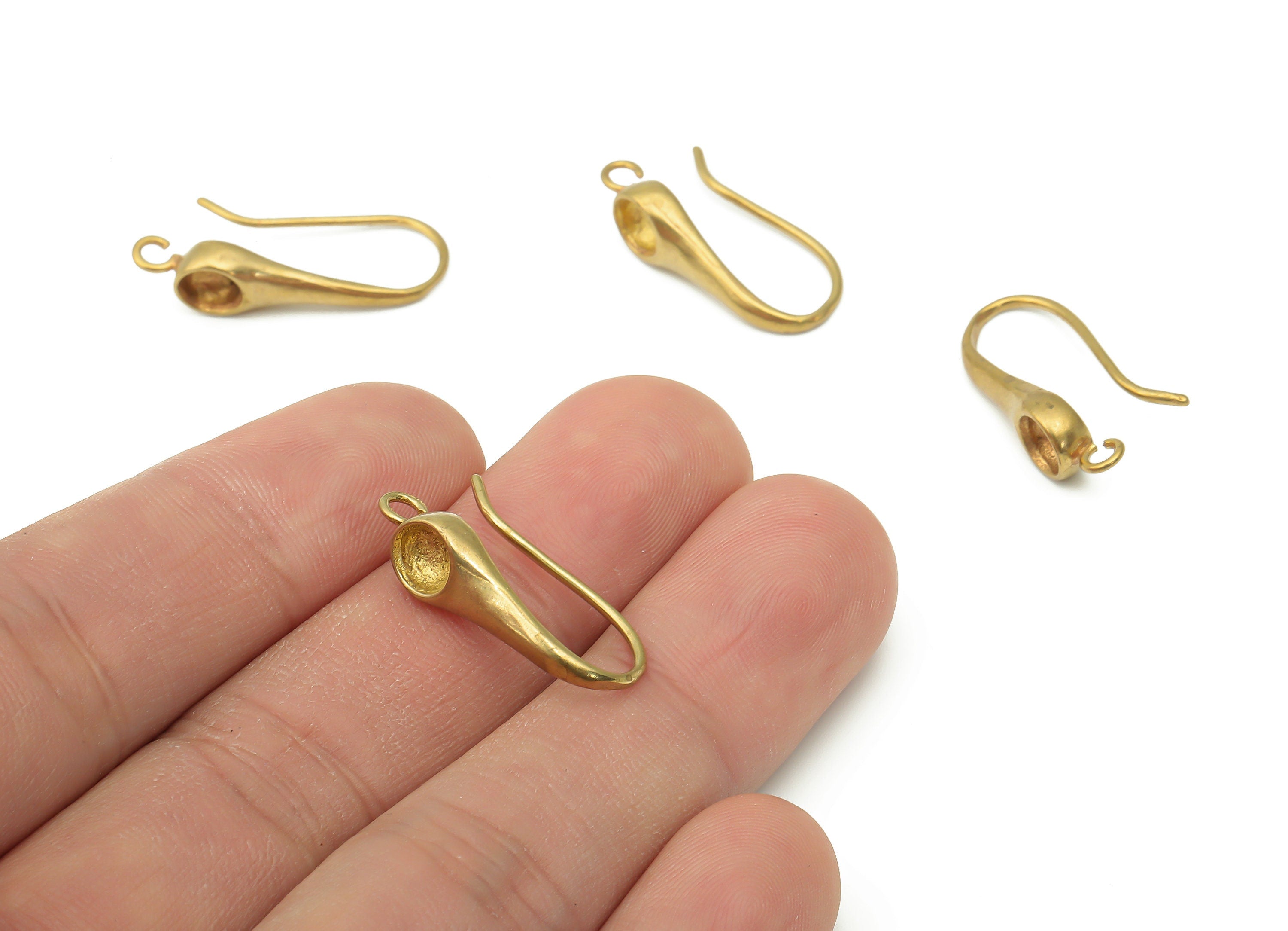 Brass Cabochon Hook Earrings - Raw Brass U Earrings Hook - U Hook Charm With Loop - Earrings Wires Findings - 26.68x15.2x3.14mm - PP7394 - DOMEDBAZAAR