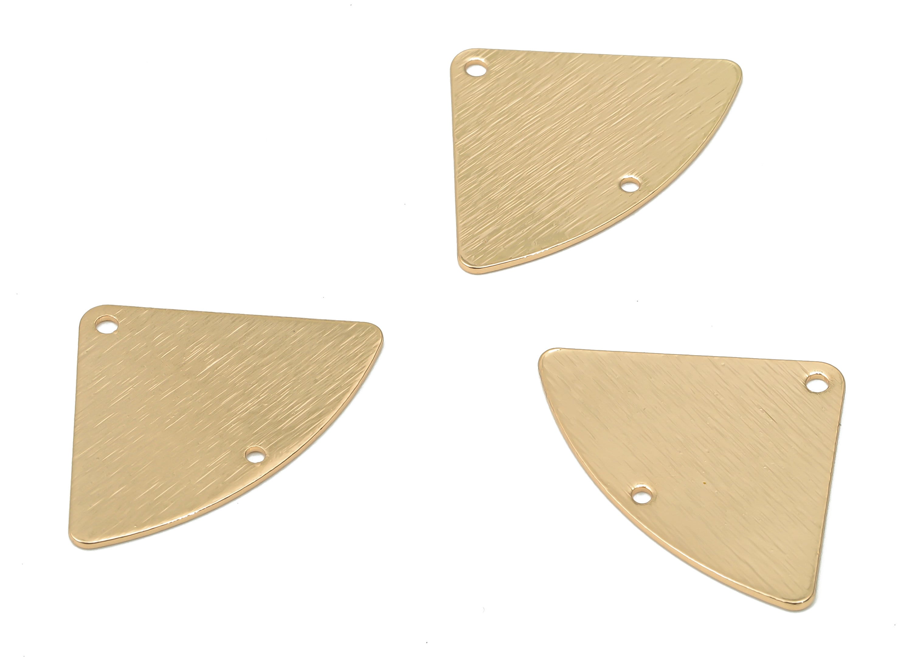 Brass Textured Fan Connector - Brass Triangle Earring - Charm With 2 Holes - KC Gold Tone Plated Brass - 26.1x18.3x0.7mm - PP1765G - DOMEDBAZAAR