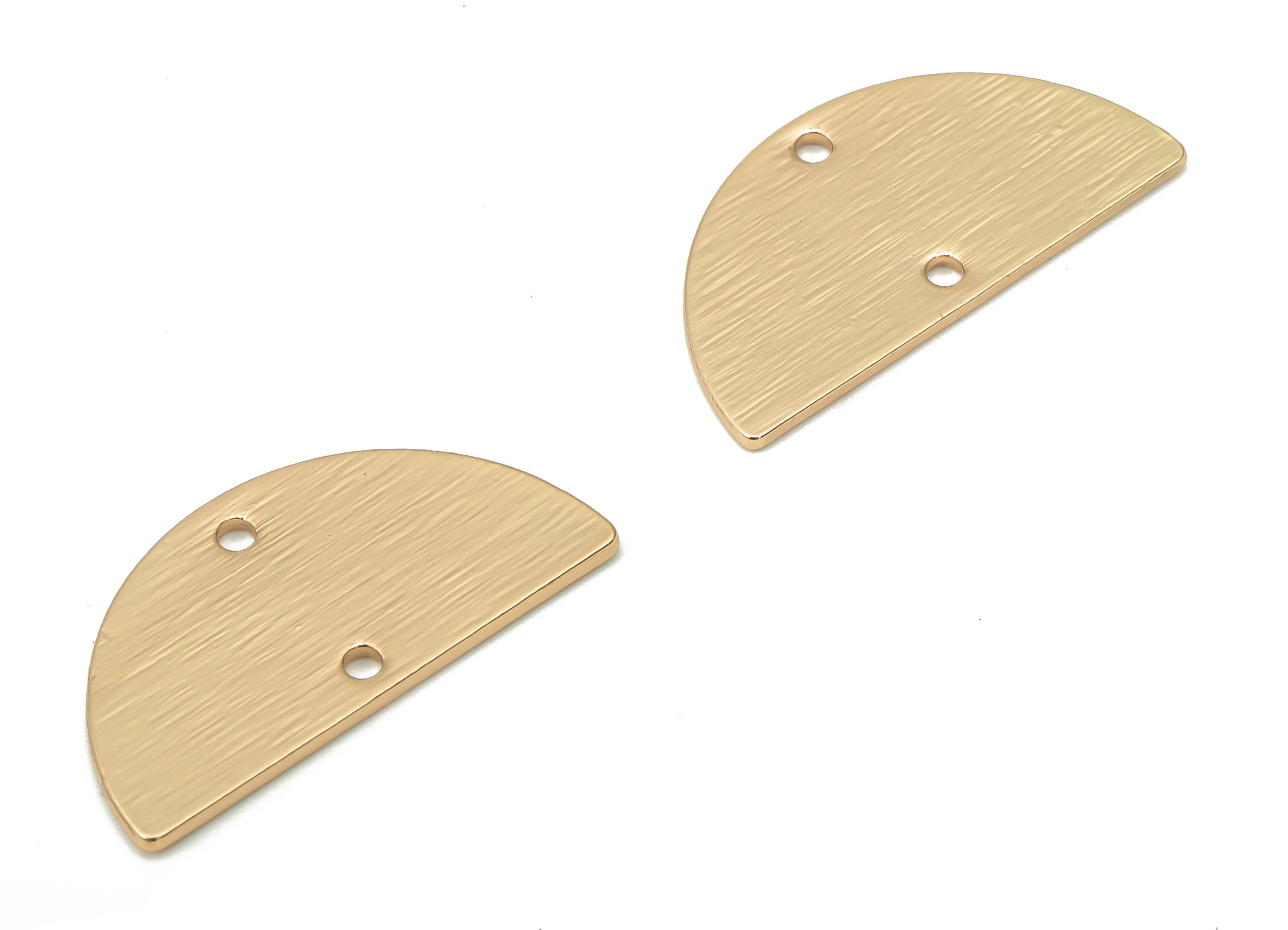 Brass Textured Semicircle Connectors - Half Round Earring - Half Moon Charm With 2 Holes - KC Gold Tone Plating - 21.2x10.7x0.8mm - PP1804G - DOMEDBAZAAR