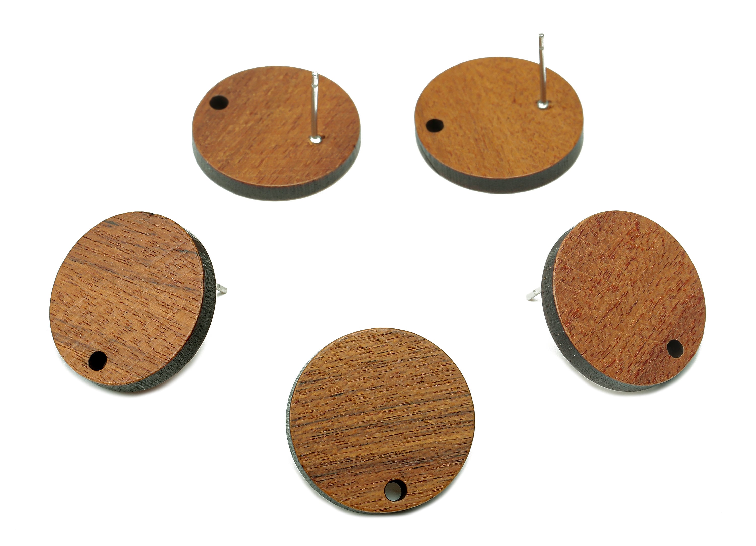 Natural Wooden Round Stud Earring - Walnut Wood Circle Earring Post - Brown Round Charm - 316 Stainless Steel Stud - 19.6x19.6x2.8mm -BB1287 - DOMEDBAZAAR