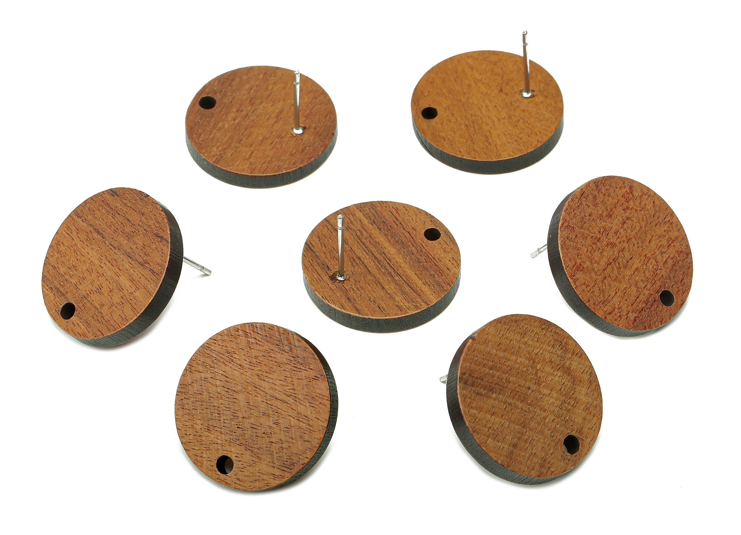 Natural Wooden Round Stud Earring - Walnut Wood Circle Earring Post - Brown Round Charm - 316 Stainless Steel Stud - 19.6x19.6x2.8mm -BB1287 - DOMEDBAZAAR