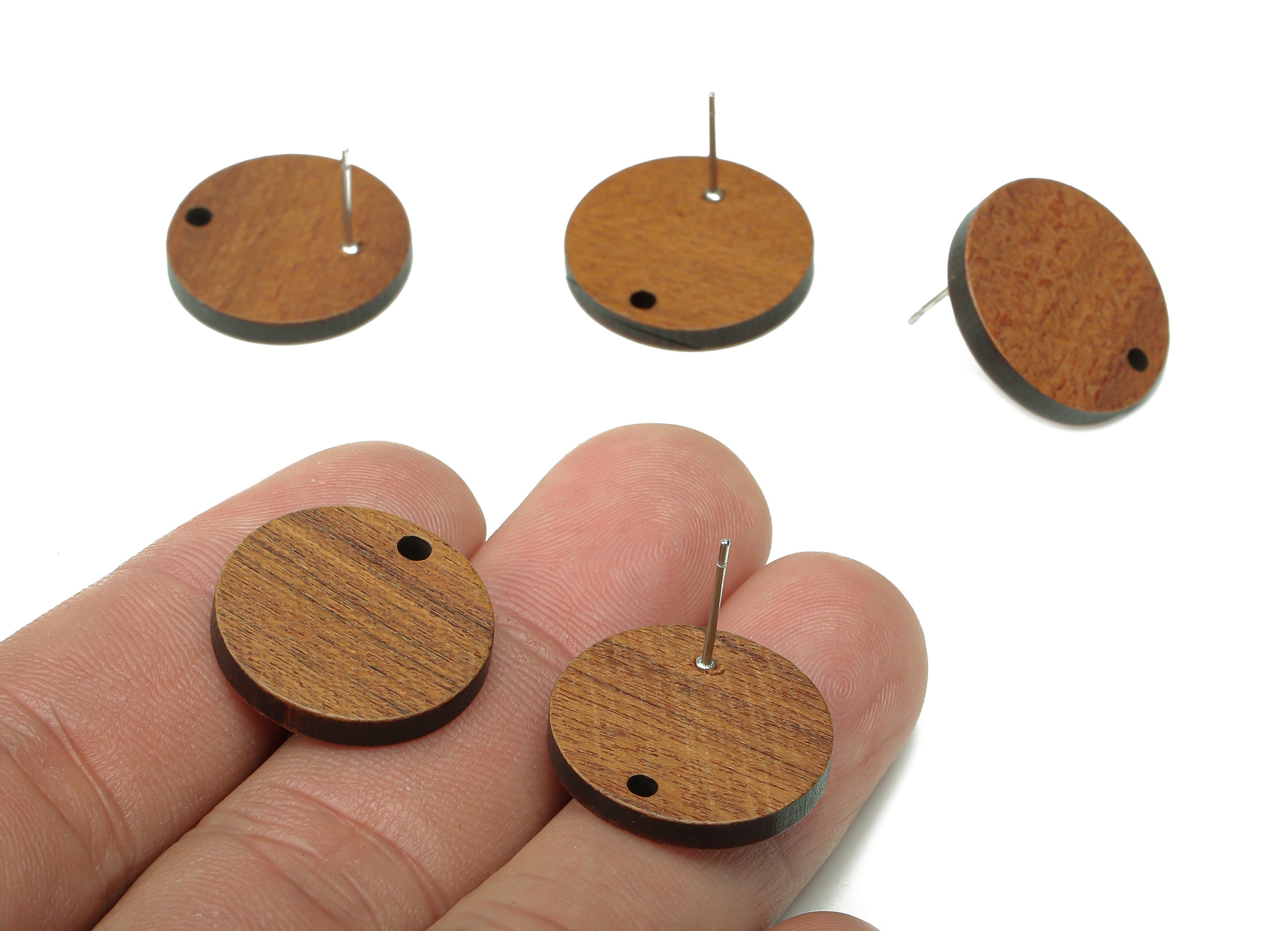 Natural Wooden Round Stud Earring - Walnut Wood Circle Earring Post - Brown Round Charm - 316 Stainless Steel Stud - 19.6x19.6x2.8mm -BB1287 - DOMEDBAZAAR