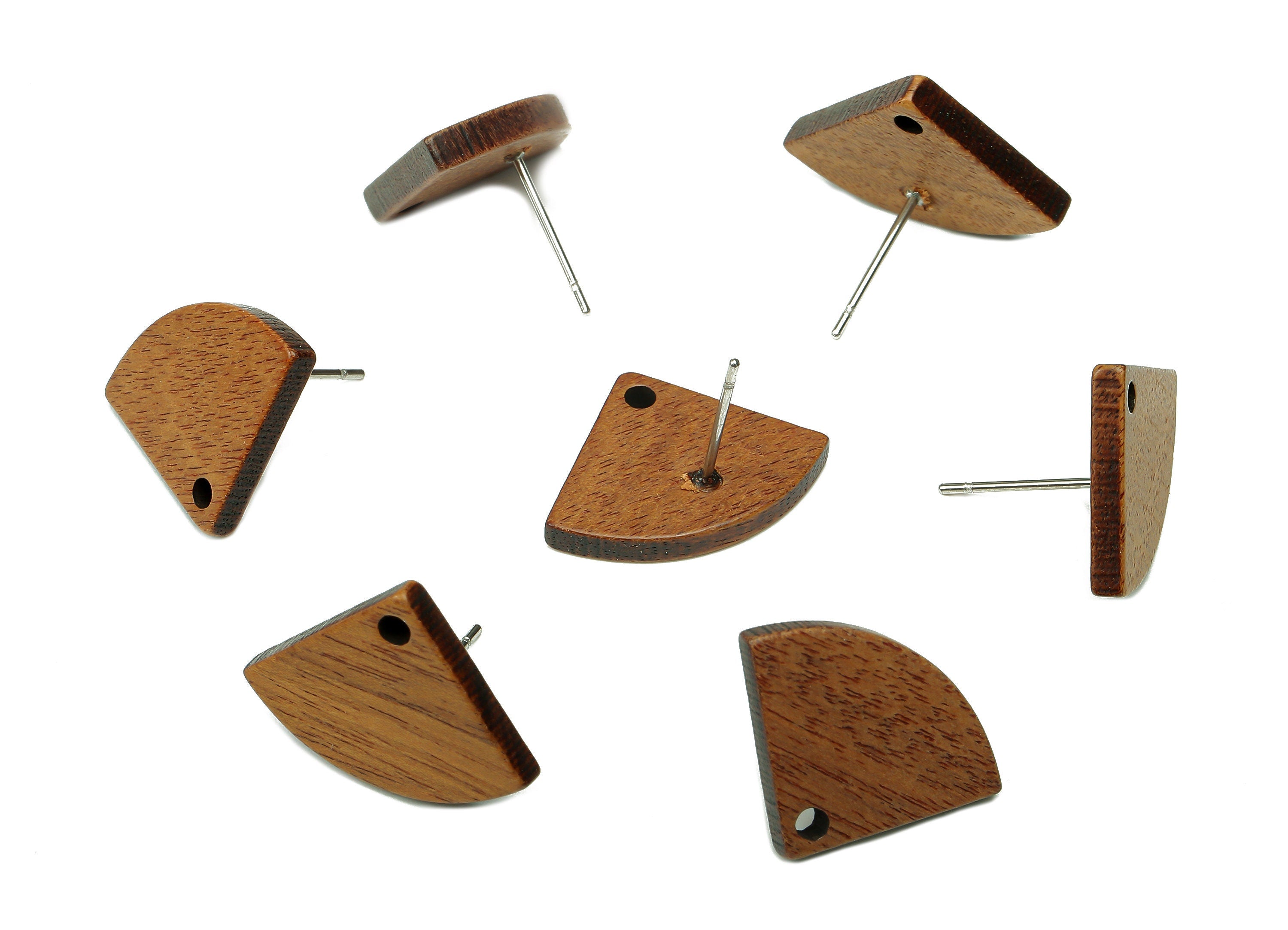Natural Wooden Fan Stud Earring - Walnut Wood Earring Post - Brown Quarter Round Charm - 316 Stainless Steel Stud - 19.4x14.7x2.3mm -BB1289 - DOMEDBAZAAR