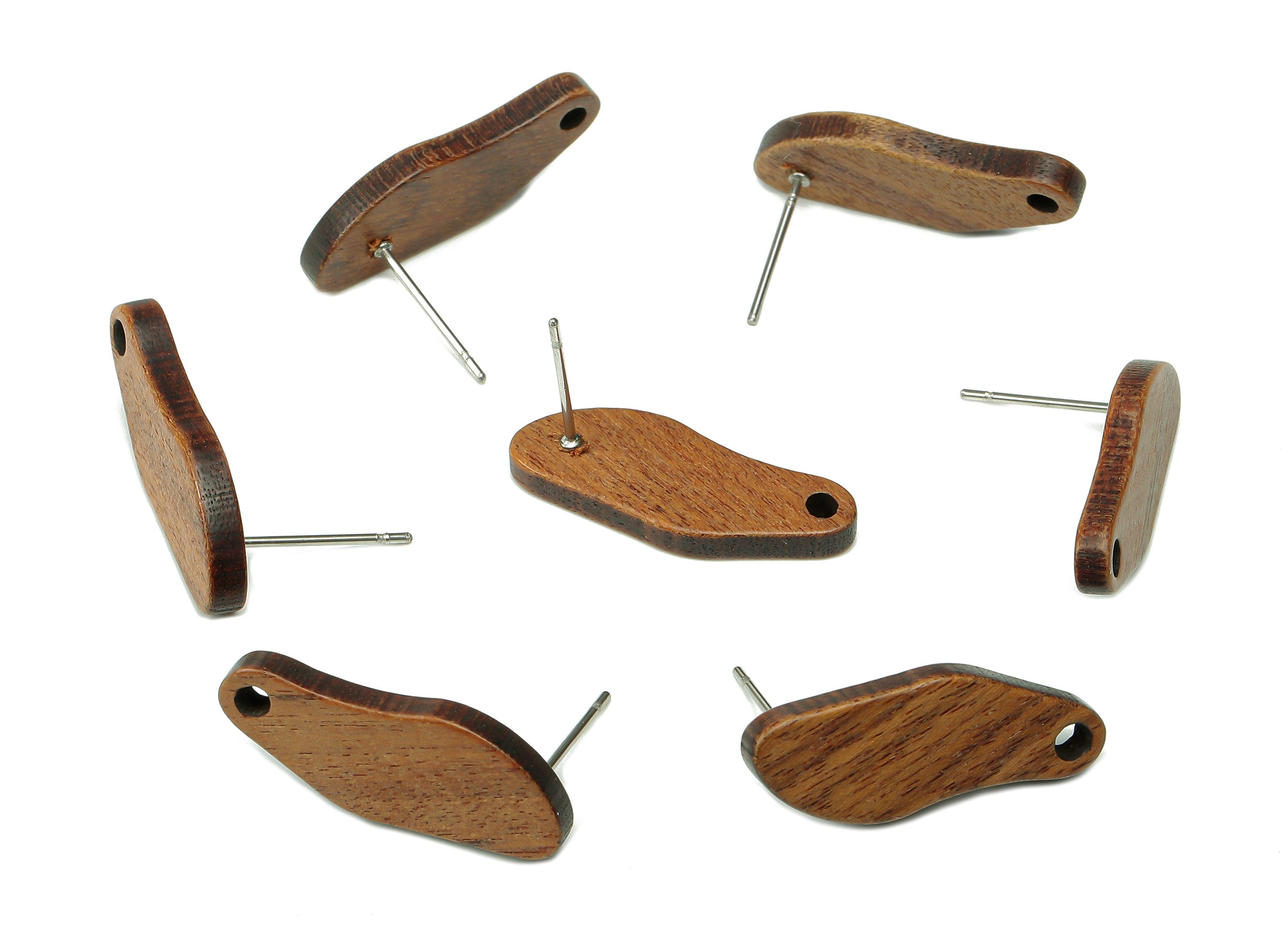 Natural Wooden Irregular Stud Earring - Walnut Wood Earring Post - Brown Geometry Charm - 316 Stainless Steel Stud - 22.7x8.7x2.2mm - BB1291 - DOMEDBAZAAR