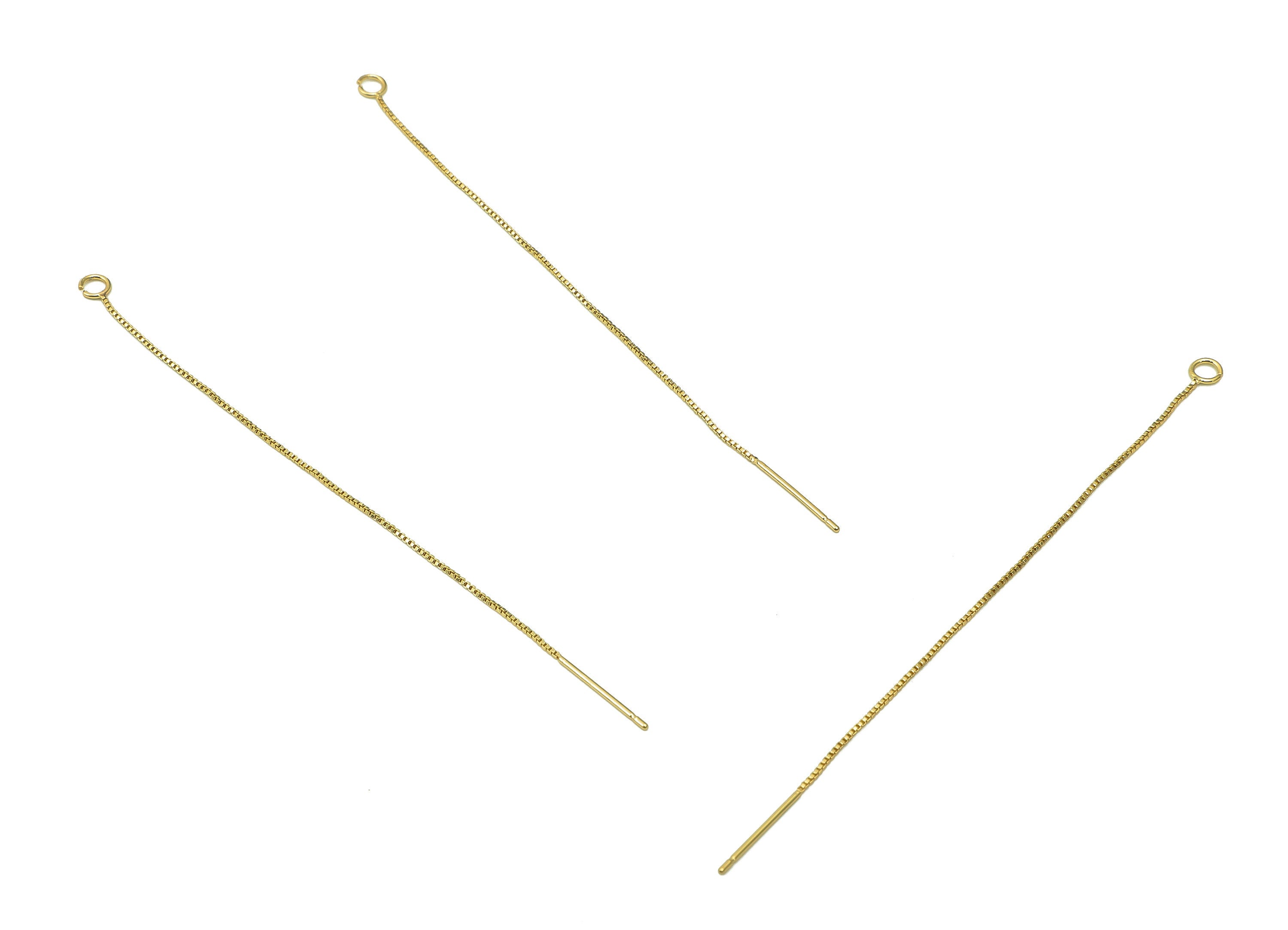 Brass Chain Tassel Stud Earring - Gold Cube Chain Earring Post - Earring Stud With Loop - 18K Real Gold Plating - 84.1x0.7x0.7mm - RGP2640A - DOMEDBAZAAR