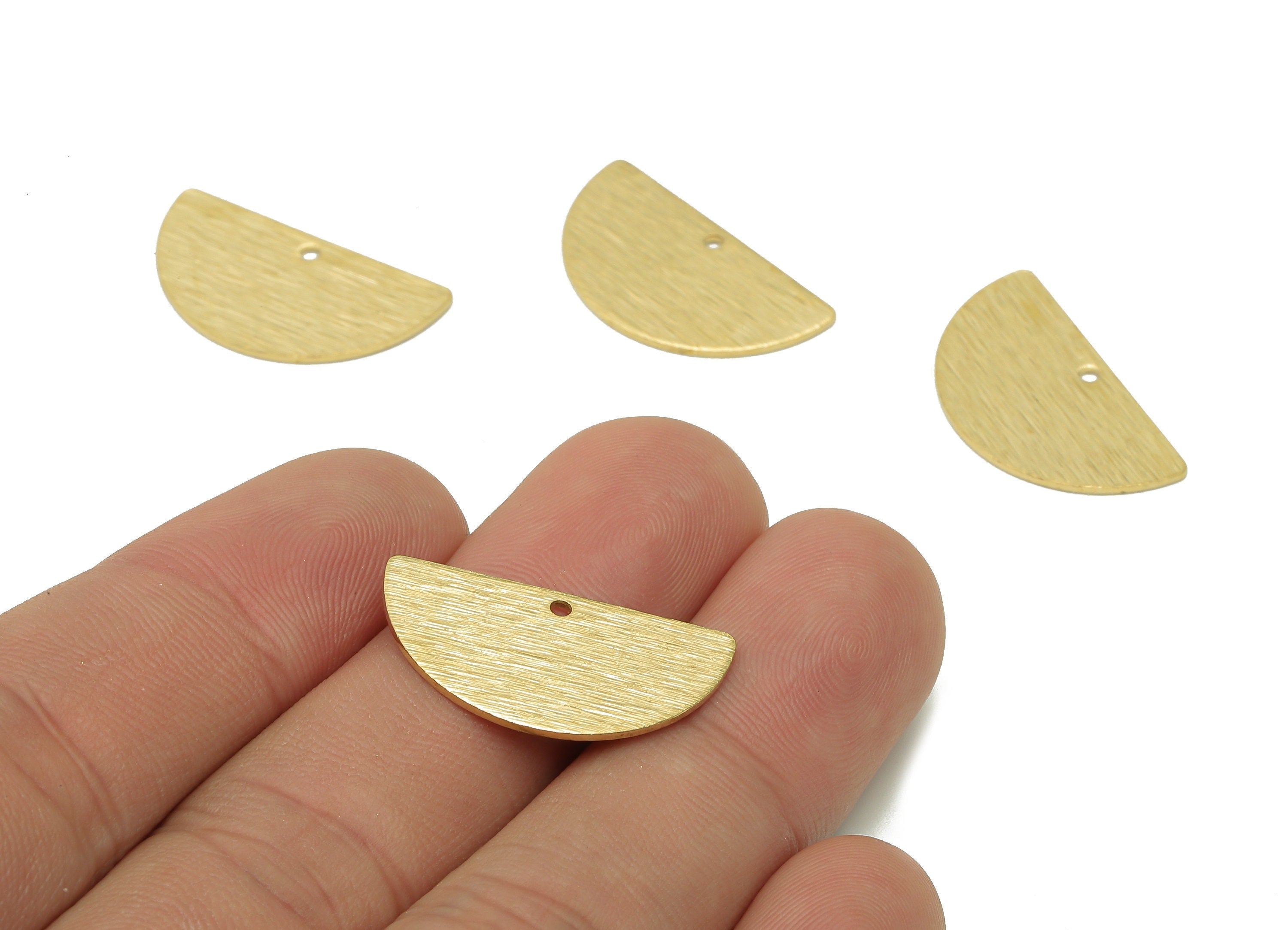 Brass Half Round Earring Charms - Raw Brass Textured Semicircle Pendant - Earring Findings - Stamping Blank - 24.3x13.1x0.8mm - PP8001 - DOMEDBAZAAR