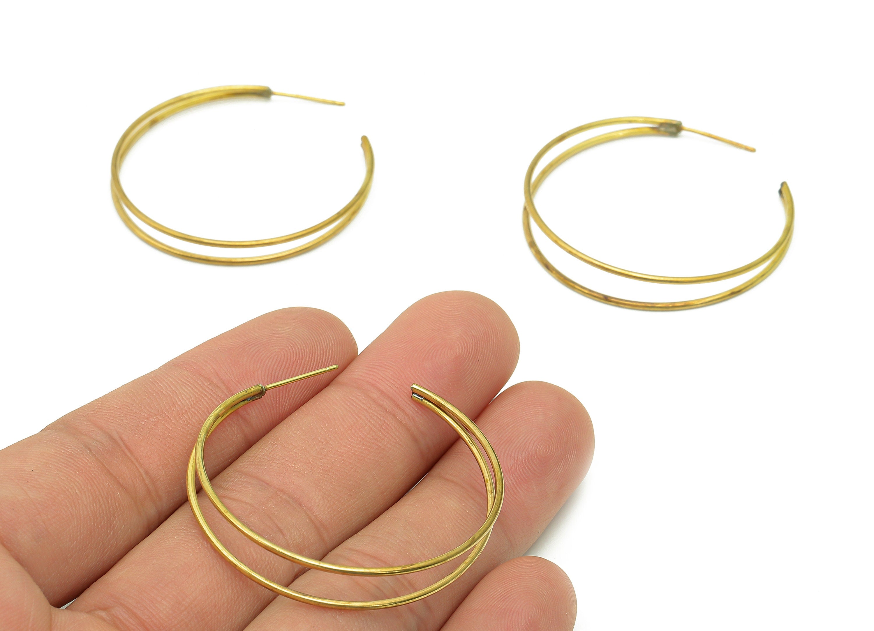 Brass Open Hoop Earrings Stud - Raw Brass C Earring Post - Hoop Earrings Stud - Ear Wires Stud Earring - Brass Stud - 38.6x37x1.2mm - PP8008 - DOMEDBAZAAR
