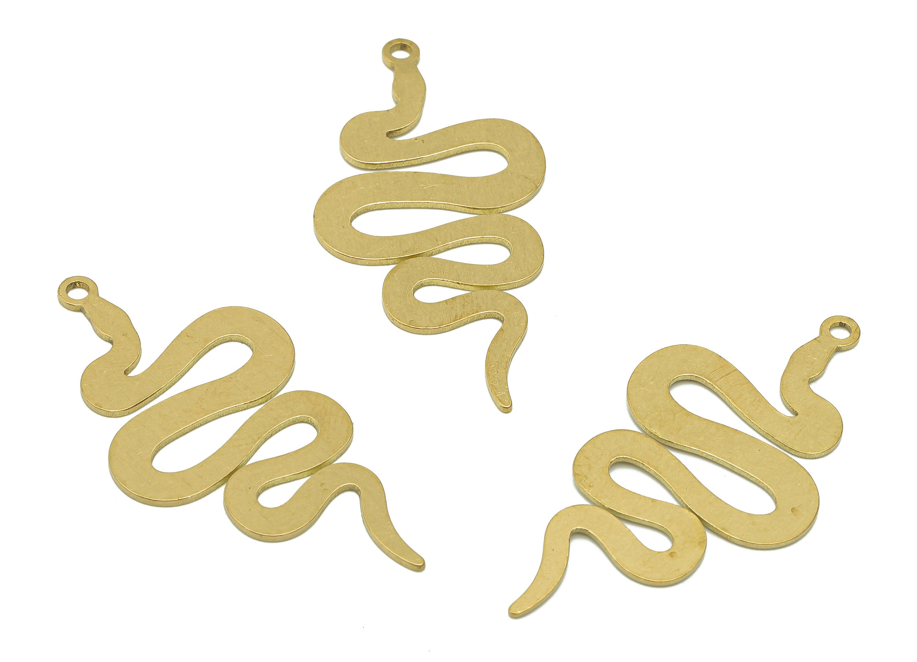 Brass Snake Earring Charms - Raw Brass Snake Earring - Pendant With Loop - Stamping Blank Snake Charm - 35.9x15.6x0.7mm - PPZ0186 - DOMEDBAZAAR
