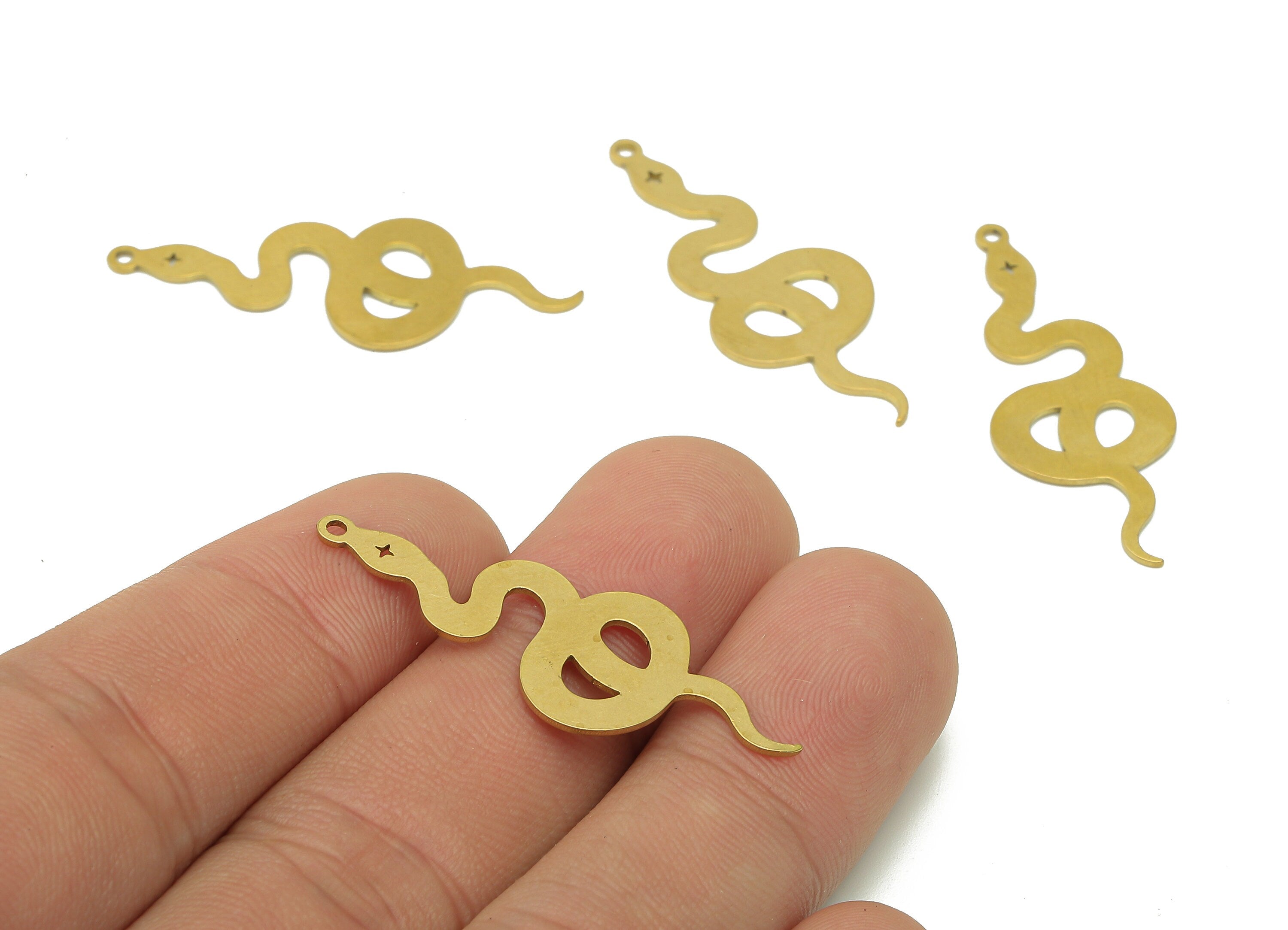 Brass Snake Earring Charms - Raw Brass Snake Earring - Pendant With Loop - Stamping Blank Snake Charm - 29.9x15.5x0.7mm - PPZ0187 - DOMEDBAZAAR