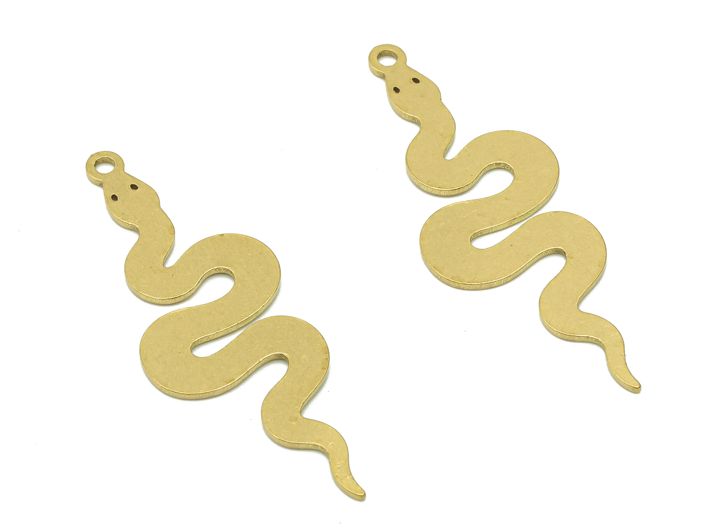 Brass Snake Earring Charms - Raw Brass Snake Earring - Pendant With Loop - Stamping Blank Snake Charm - 39.7x17x0.6mm - PPZ0189 - DOMEDBAZAAR