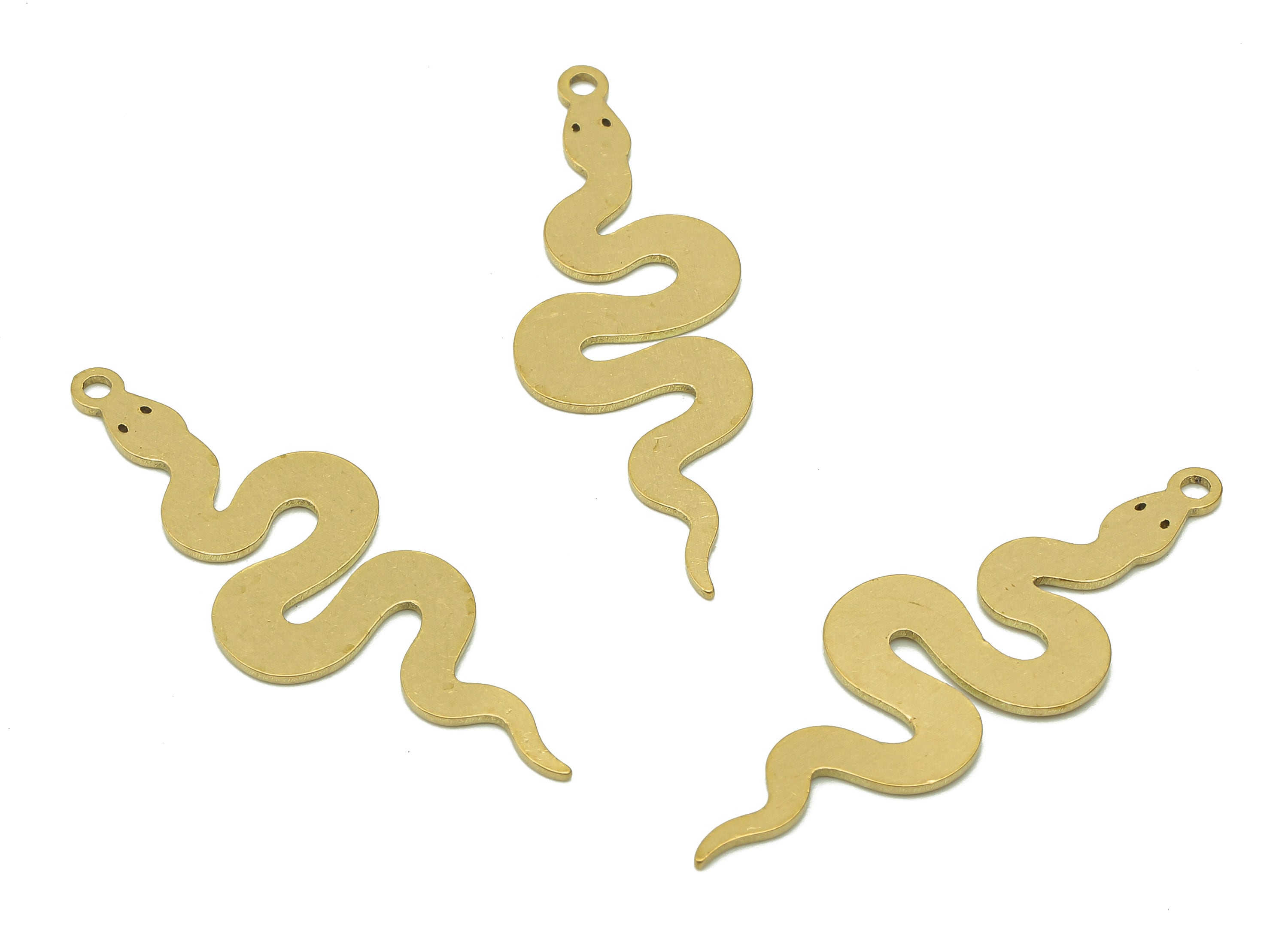 Brass Snake Earring Charms - Raw Brass Snake Earring - Pendant With Loop - Stamping Blank Snake Charm - 39.7x17x0.6mm - PPZ0189 - DOMEDBAZAAR