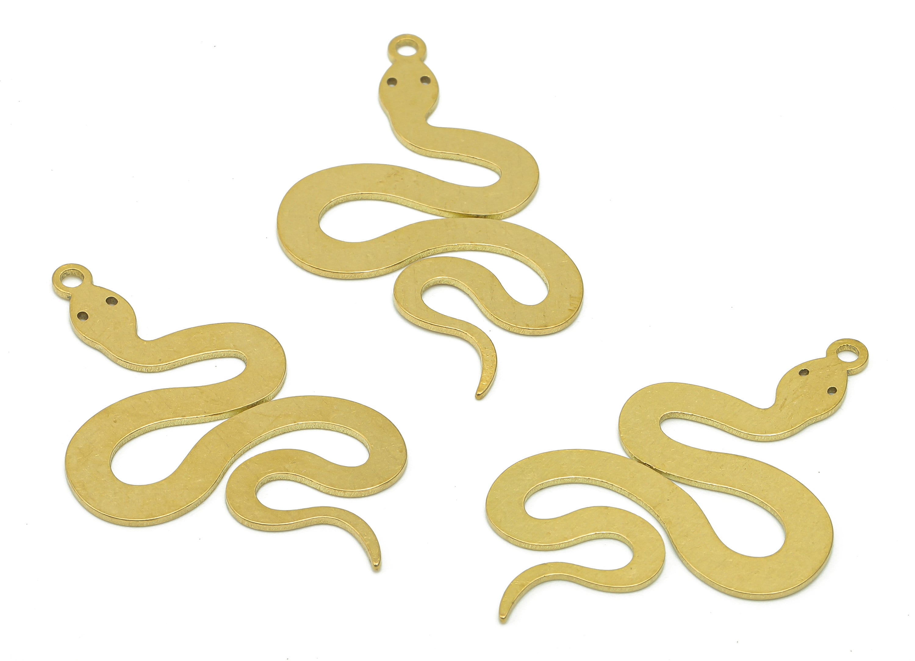Brass Snake Earring Charms - Raw Brass Snake Earring - Pendant With Loop - Stamping Blank Snake Charm - 34.8x11.7x0.6mm - PPZ0190 - DOMEDBAZAAR