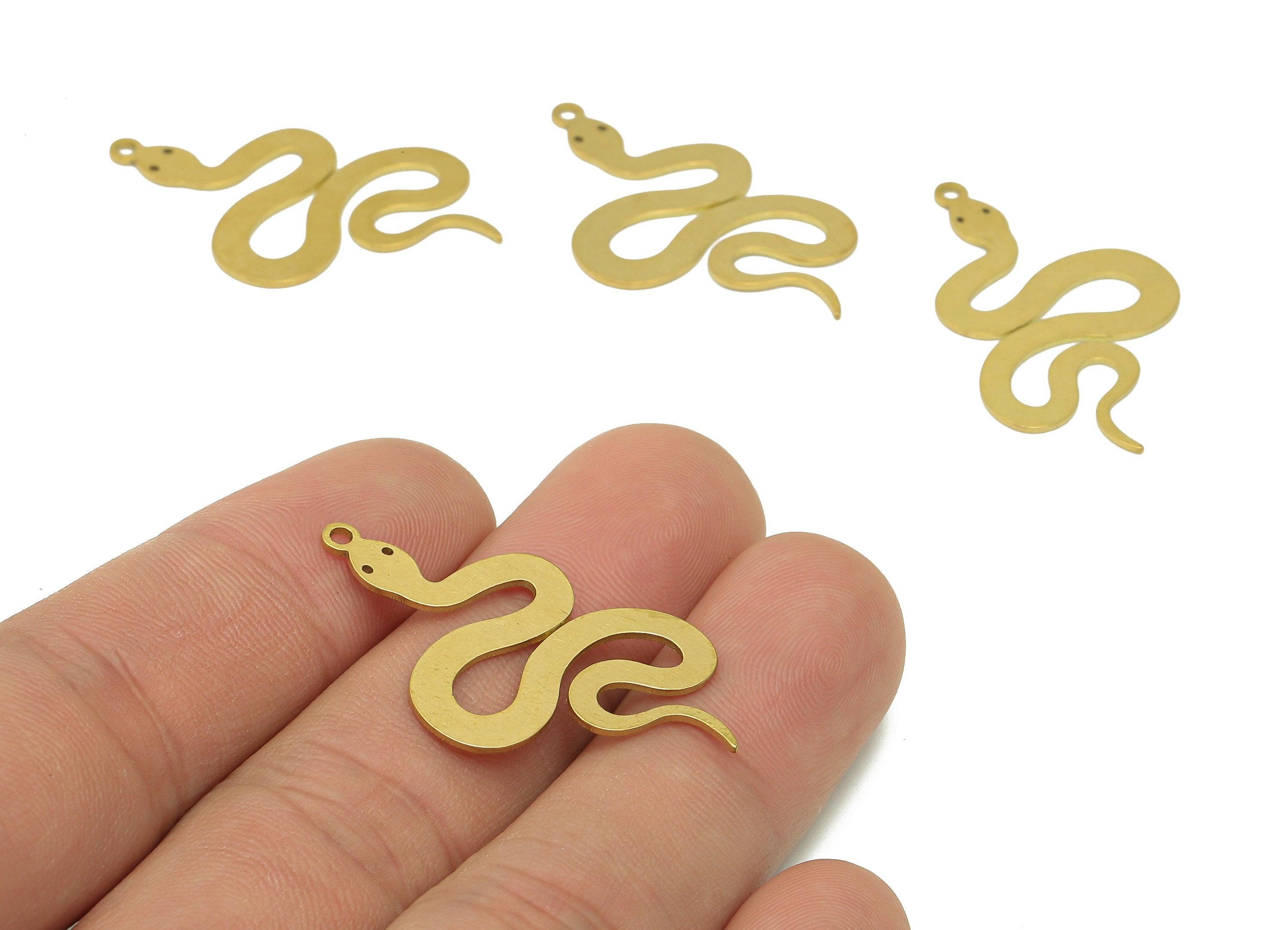 Brass Snake Earring Charms - Raw Brass Snake Earring - Pendant With Loop - Stamping Blank Snake Charm - 34.8x11.7x0.6mm - PPZ0190 - DOMEDBAZAAR