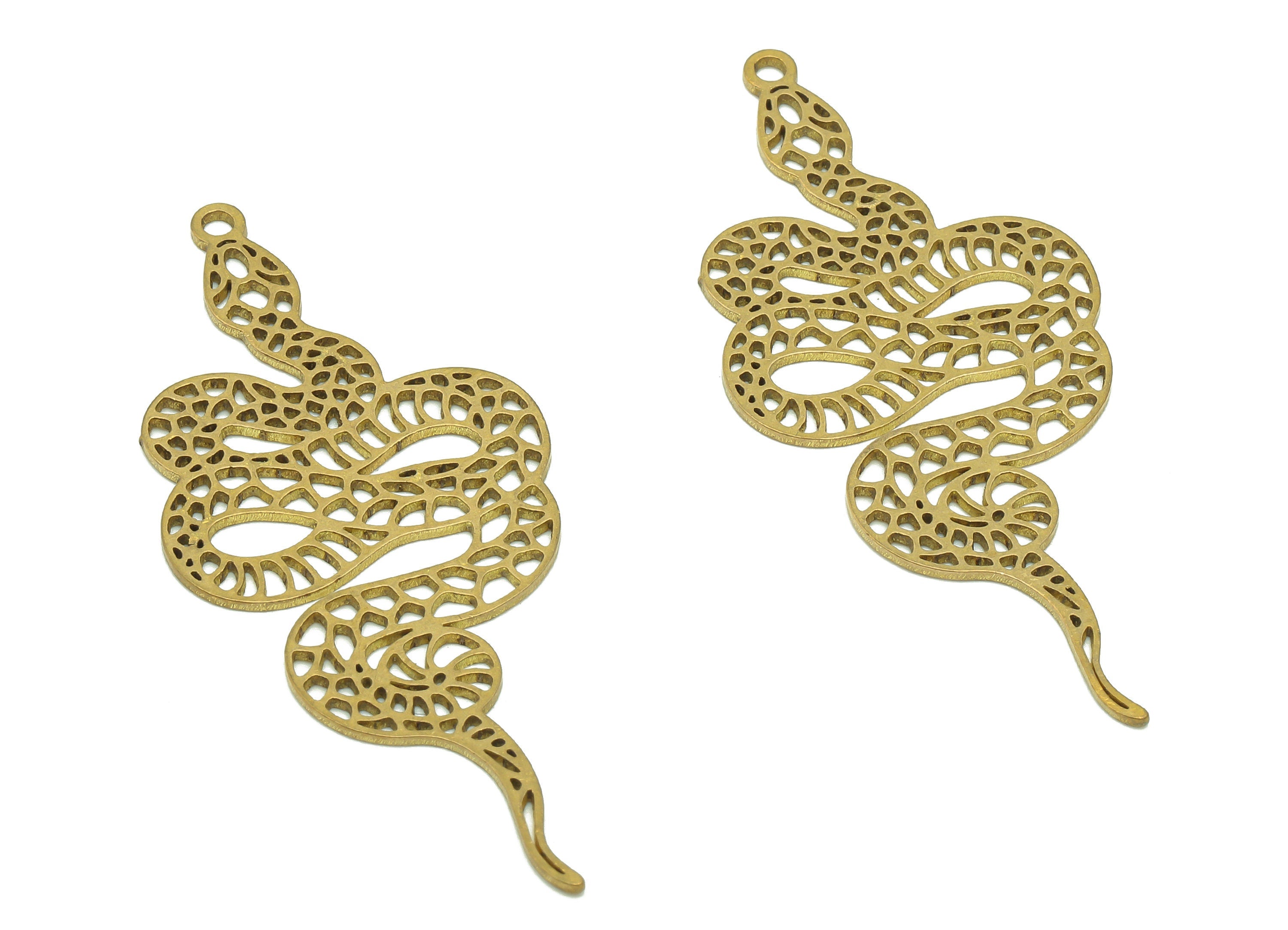 Brass Snake Earring Charms - Raw Brass Snake Cutout Earring - Pendant With Loop - Hollow Snake Charm - 49.2x21.8x0.8mm - PPZ0194 - DOMEDBAZAAR