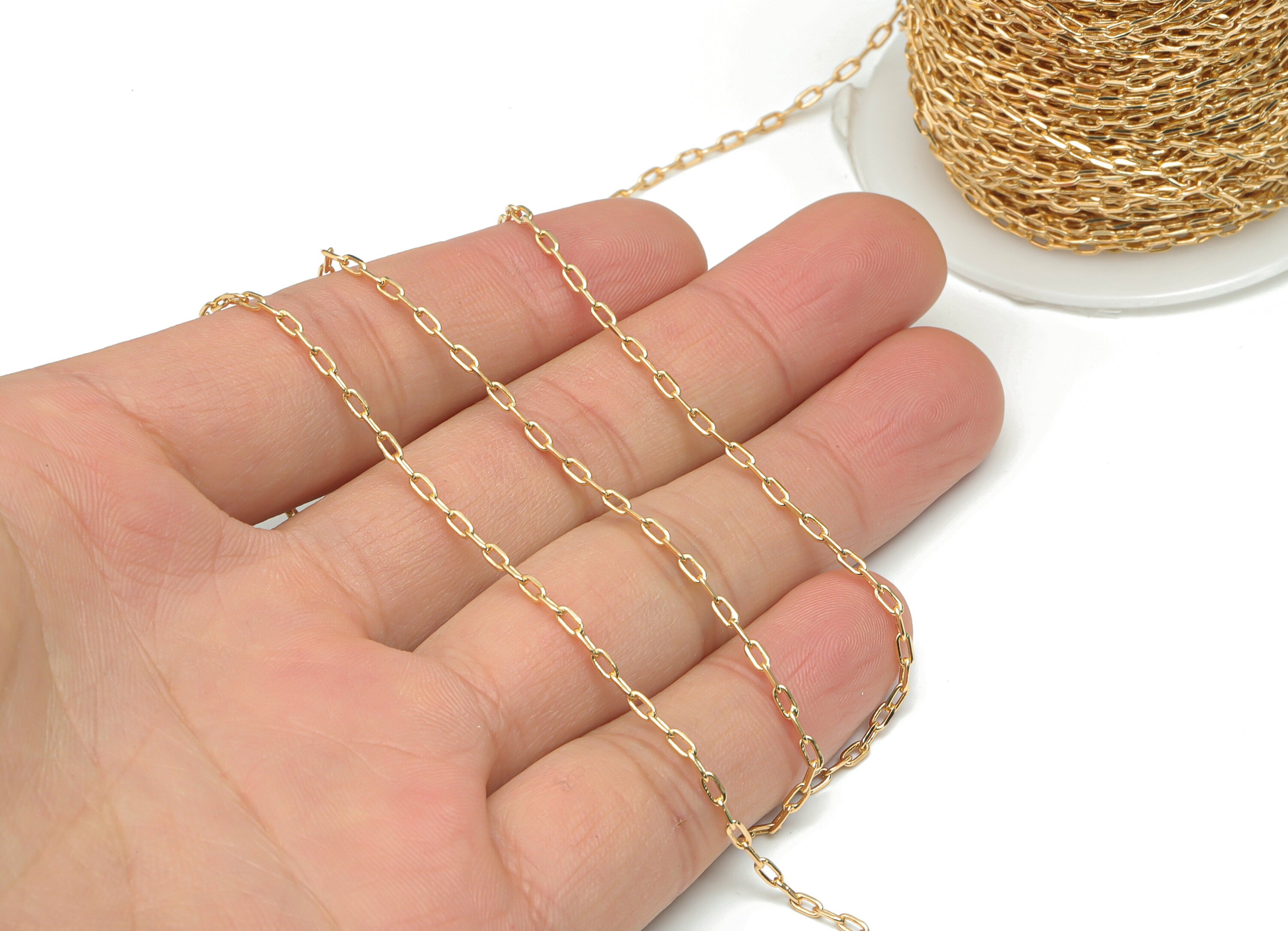 Faceted Cable Chain - 18K Real Gold Plated Brass Chain -Soldered Tiny Chain - Oval Paperclip Layering Mini Chain - 3.6*1.8mm*0.5mm - RGP4348 - DOMEDBAZAAR
