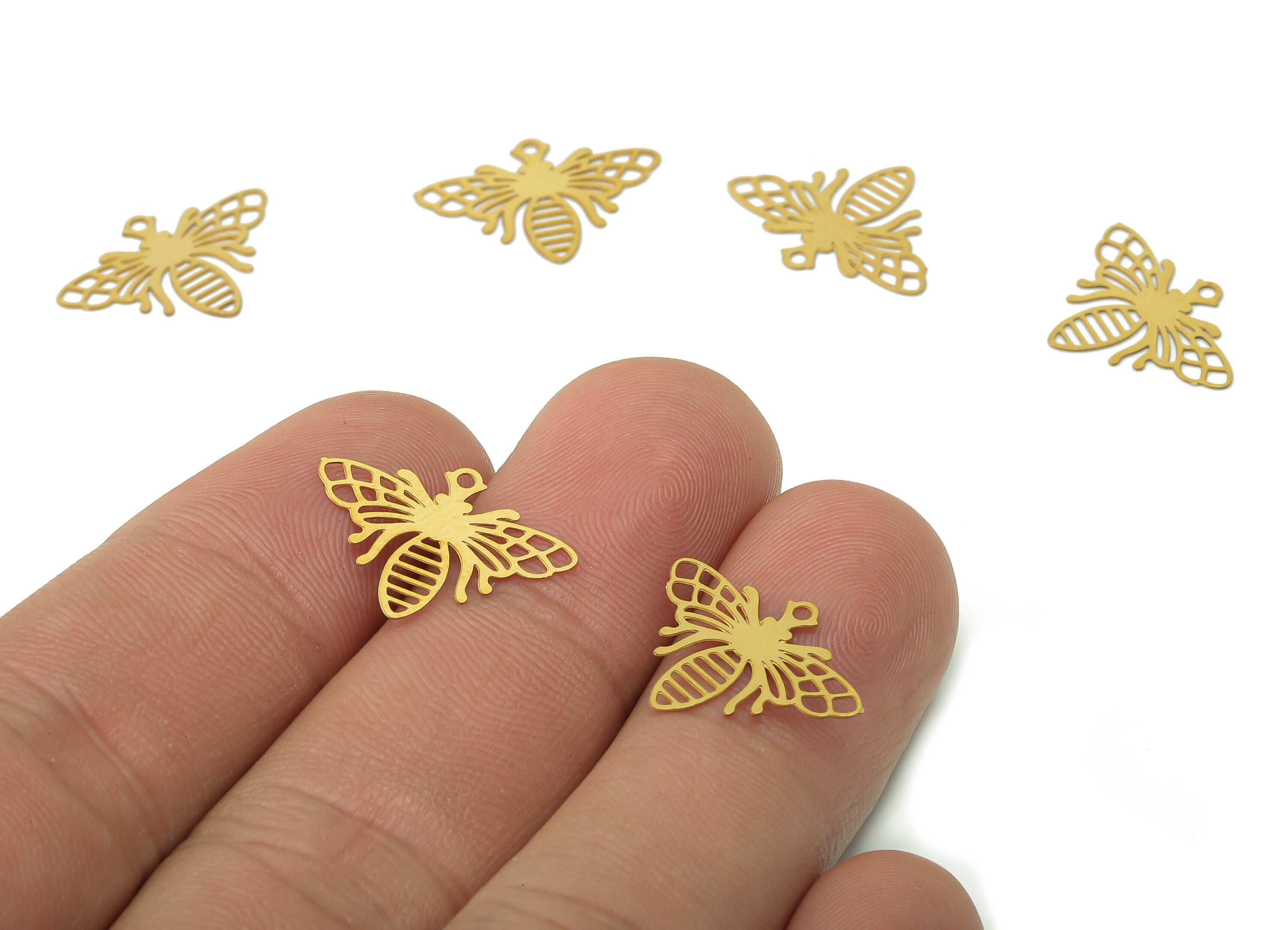 Brass Bee Earring Charm - Raw Brass Bee Earring - Insect Pendant With Loop - Insect Charm For Necklace - 18.1x13.4x0.21mm - JJC10331A - DOMEDBAZAAR