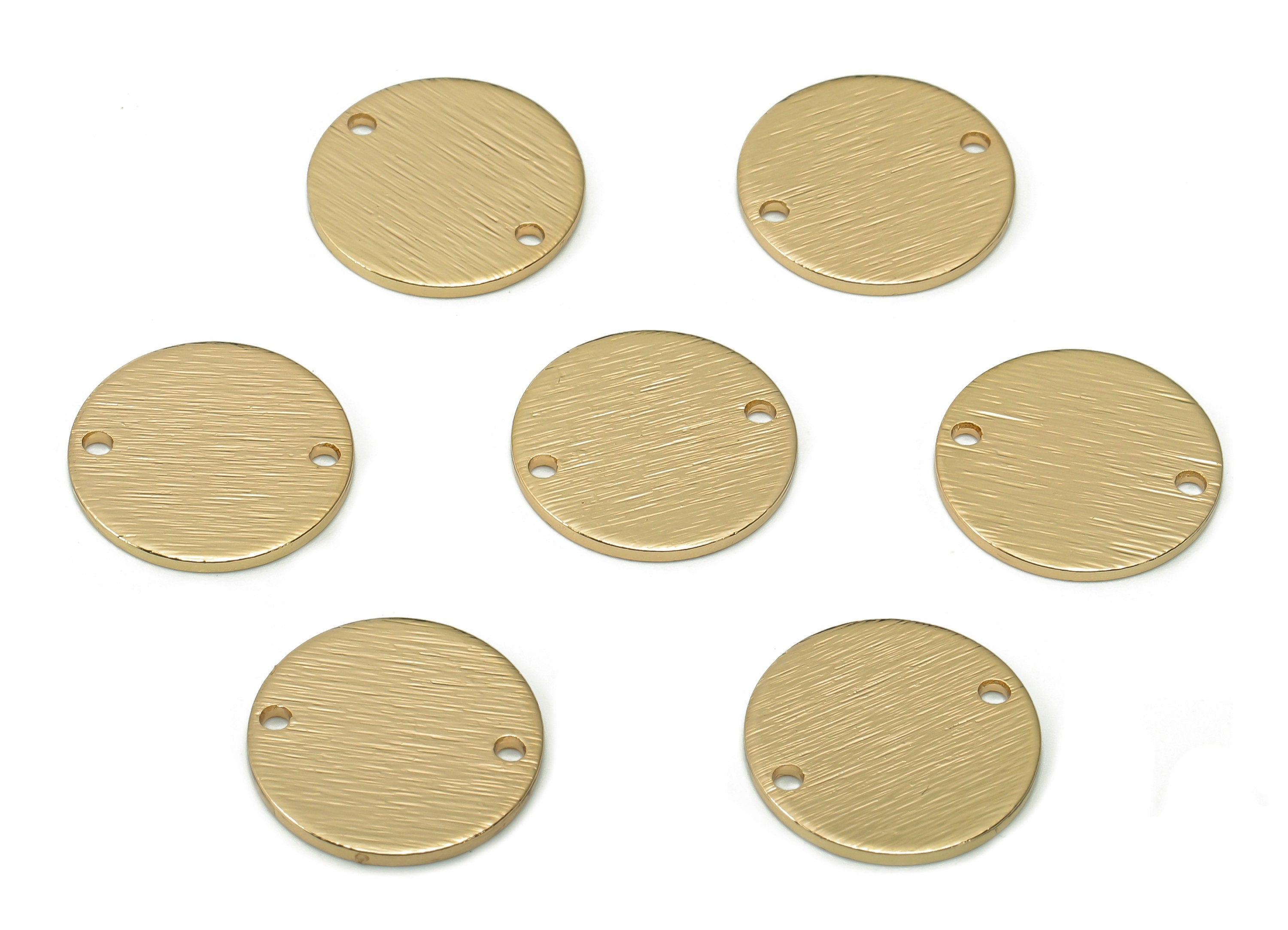 Brass Round Earring Connector - Brass Textured Circle Pendant With 2 Holes - KC Gold Tone Plating Coin Charm - 15.02x15.02x1mm - PP3425G - DOMEDBAZAAR