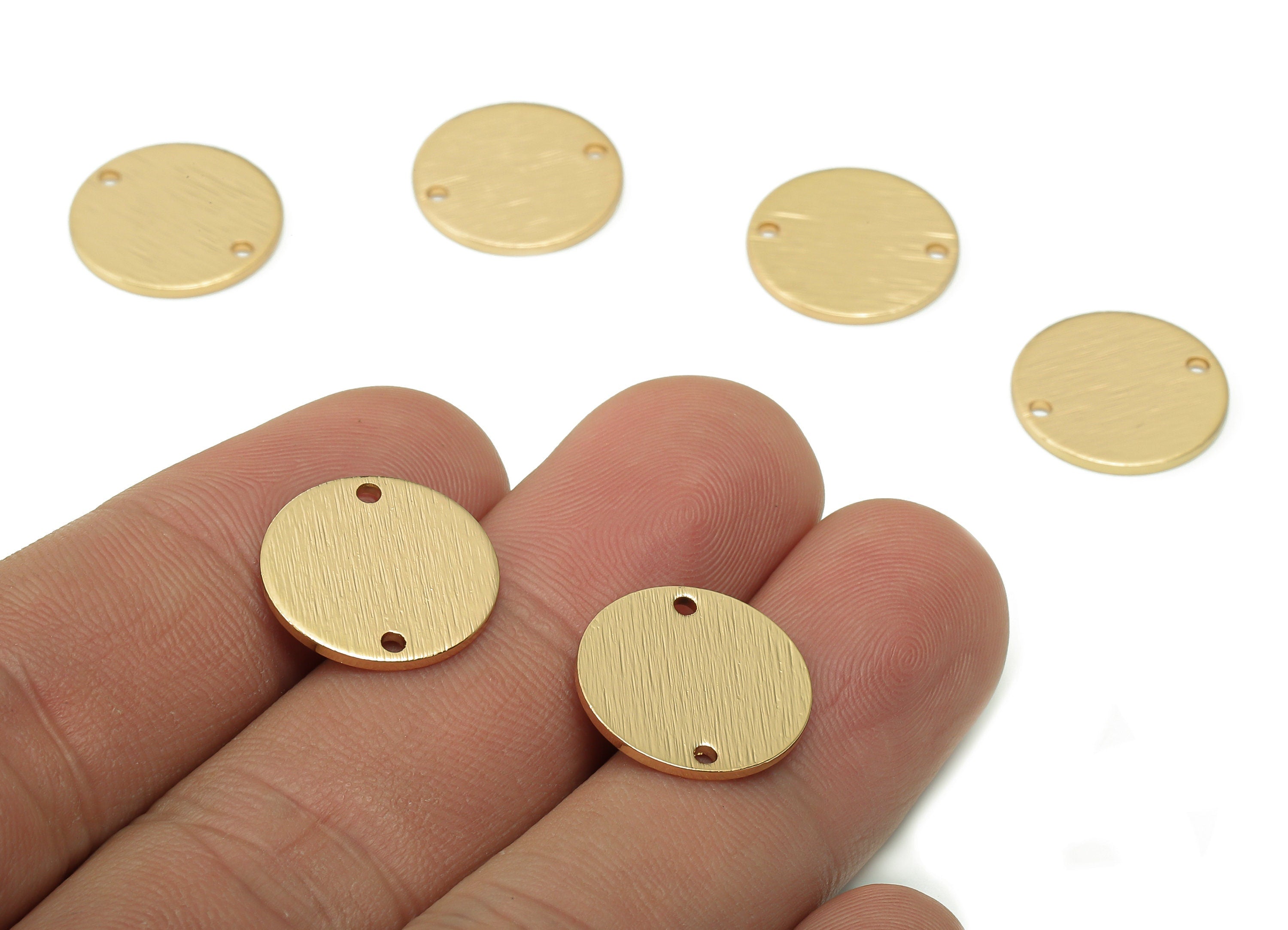 Brass Round Earring Connector - Brass Textured Circle Pendant With 2 Holes - KC Gold Tone Plating Coin Charm - 15.02x15.02x1mm - PP3425G - DOMEDBAZAAR