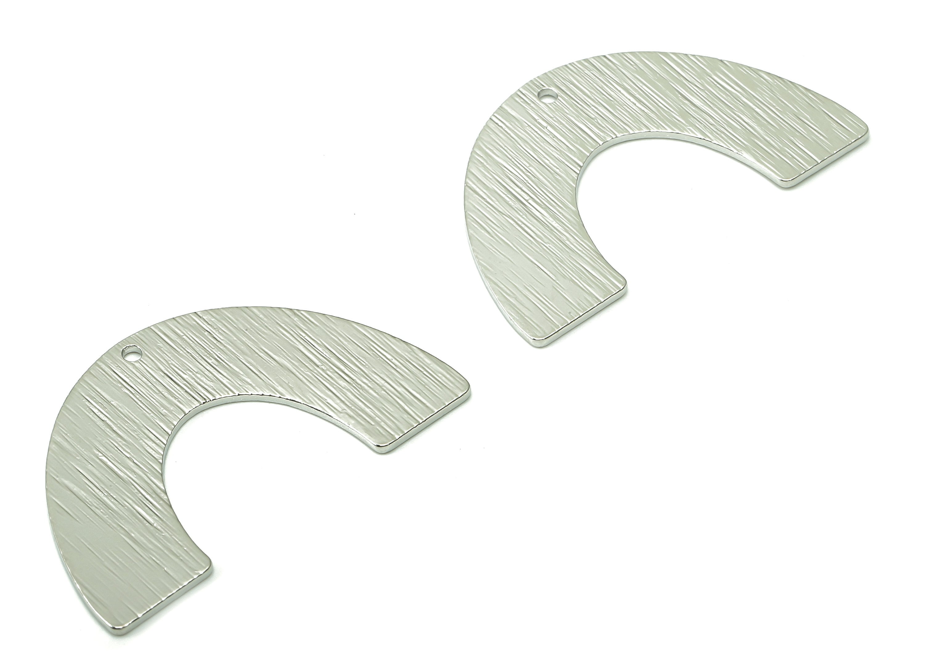 Brass Textured Semicircle Connector - Half Moon Earring - Rainbow Charm For Necklace - Silver Tone Plating - 34.2x21.3x0.8mm - PP3383S - DOMEDBAZAAR