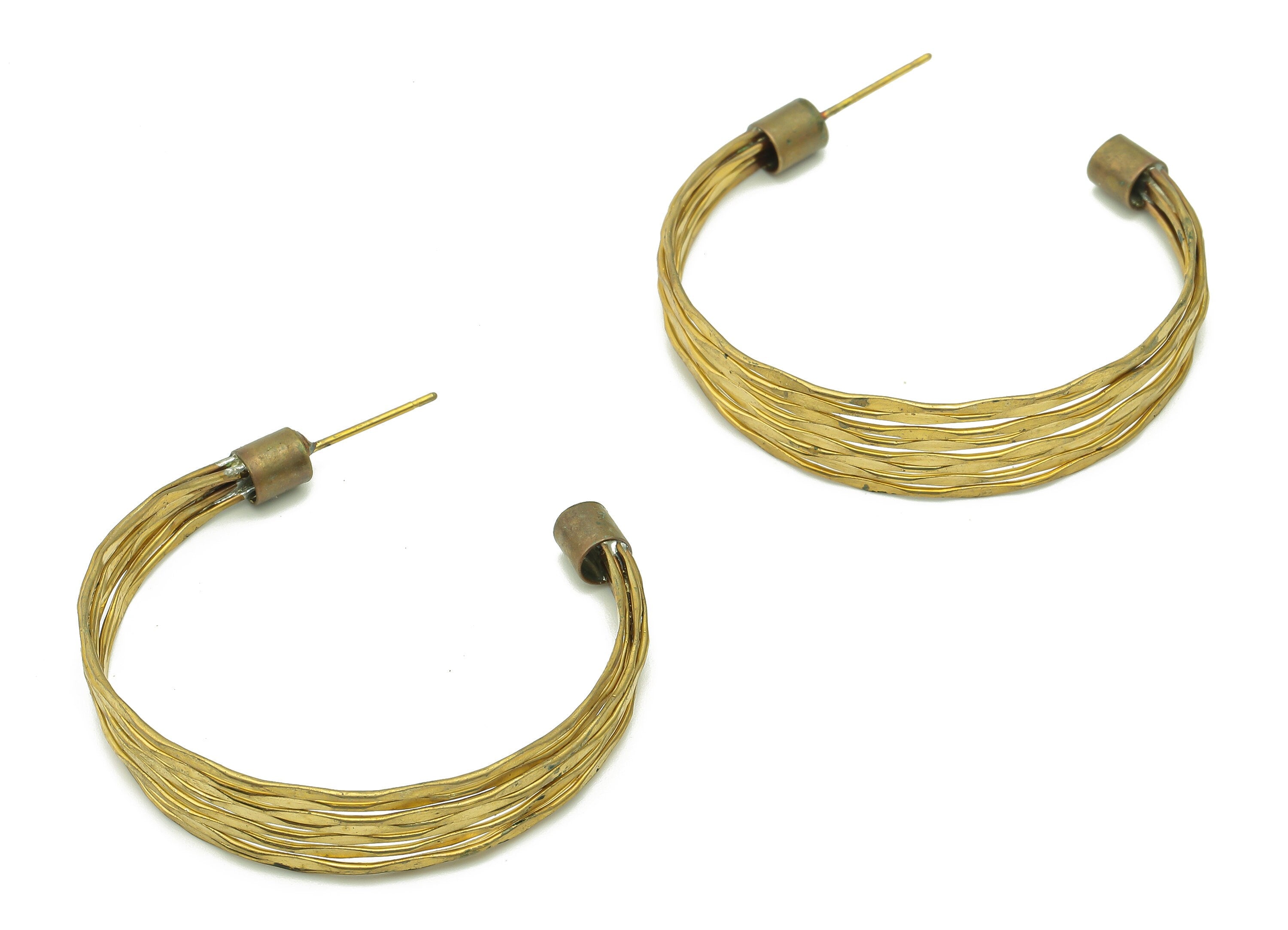 Brass Hammered Wires Hoop Earring - Raw Brass Textured C Earring Post - Brass Wires Wide Stud Earring - Brass Stud - 39.8x36x0.7mm - PP8012 - DOMEDBAZAAR