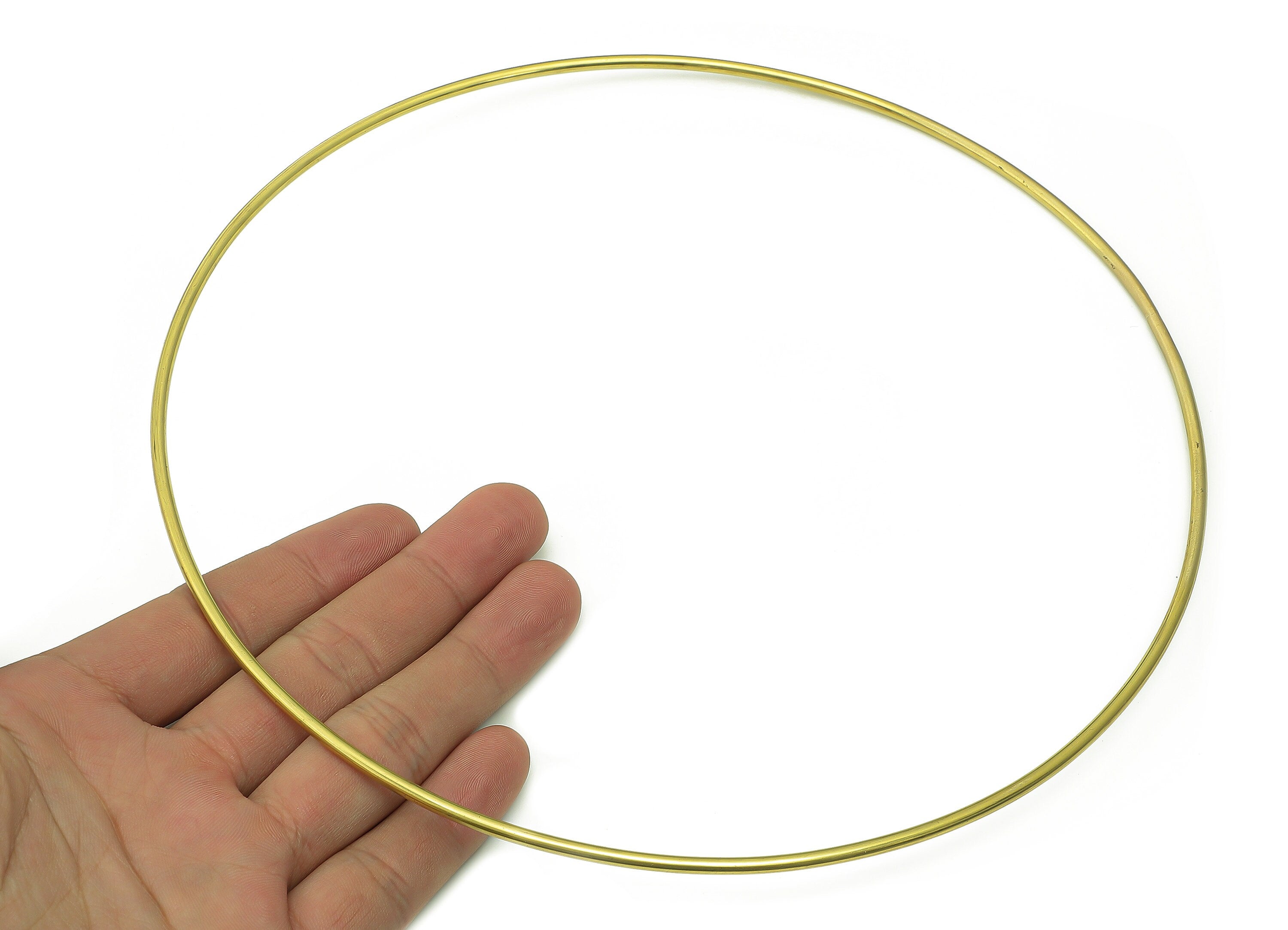 Circle Macrame Ring - Raw Brass Curved Himmeli Tube - Round Hanging Decor - Hoop Wire Ring Hanging Metalart - Wall Art 3x200mm - PP7988-200 - DOMEDBAZAAR