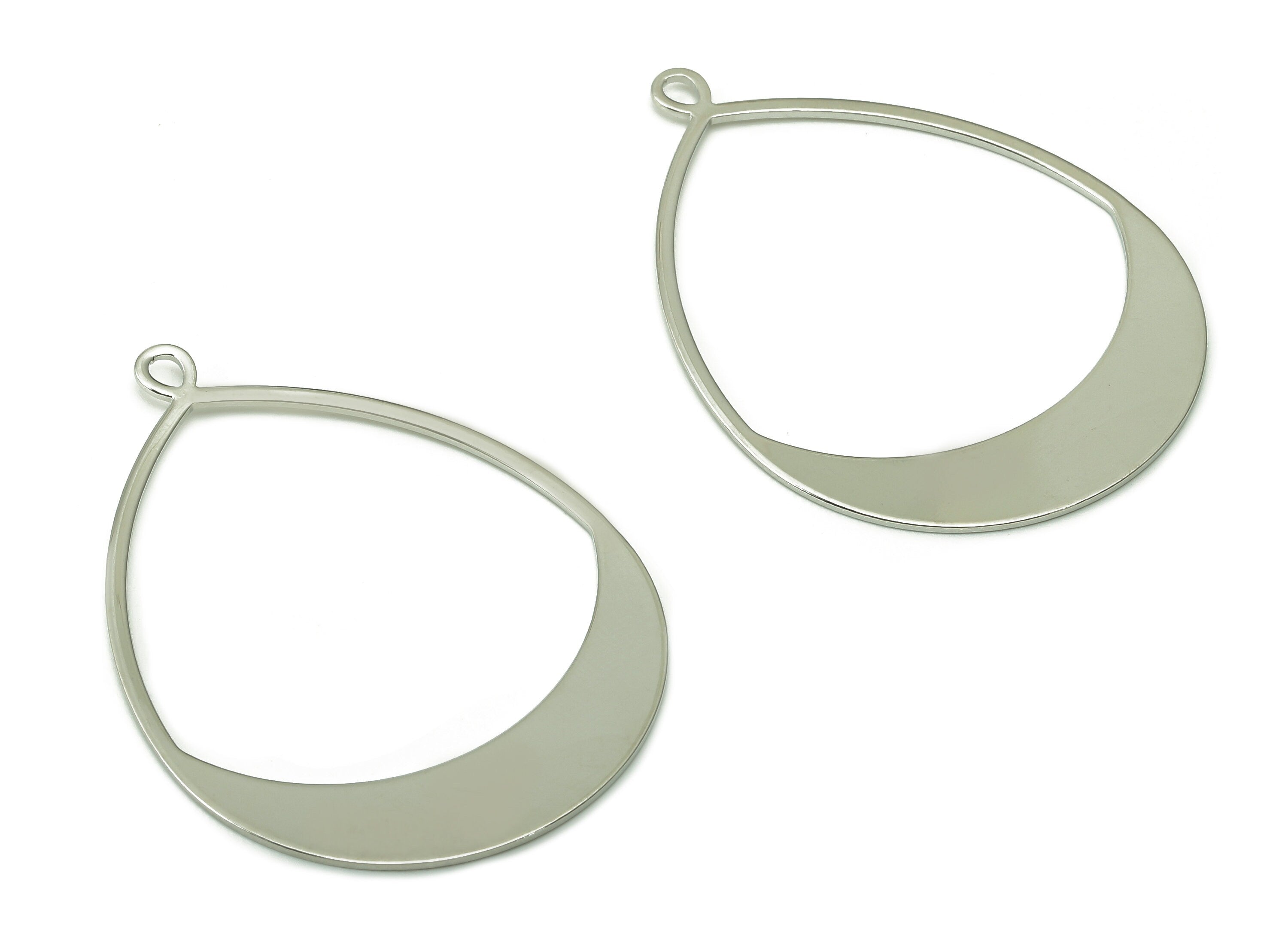 Brass Drop Earring Charm - Brass Wide Teardrop Earring - Pendant With Loop - 18K Real White Gold Plating Charms - 49.5x35.9x0.9mm - RGP5337S - DOMEDBAZAAR