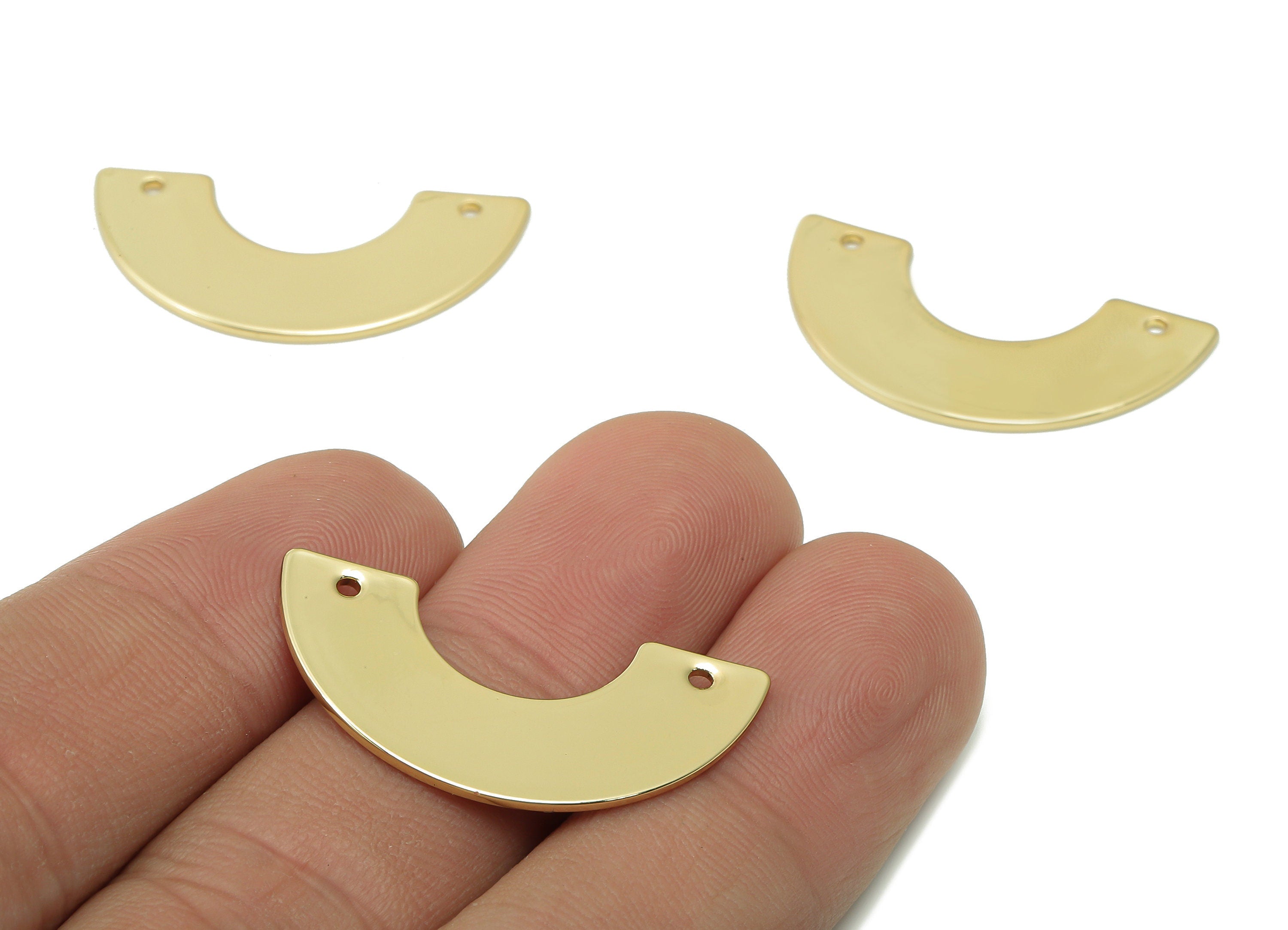 Brass U Semicircle Connector - Gold Rainbow Connector - Half Moon Earring With 2 Holes - 18K Real Gold Plated - 30.08x15.25x0.88mm - RGP5339 - DOMEDBAZAAR